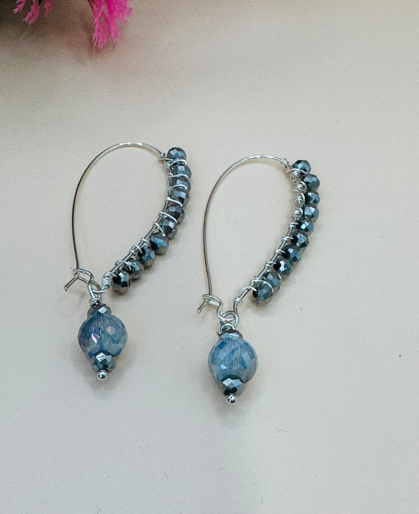 Light blue rondel faceted earrings E-249