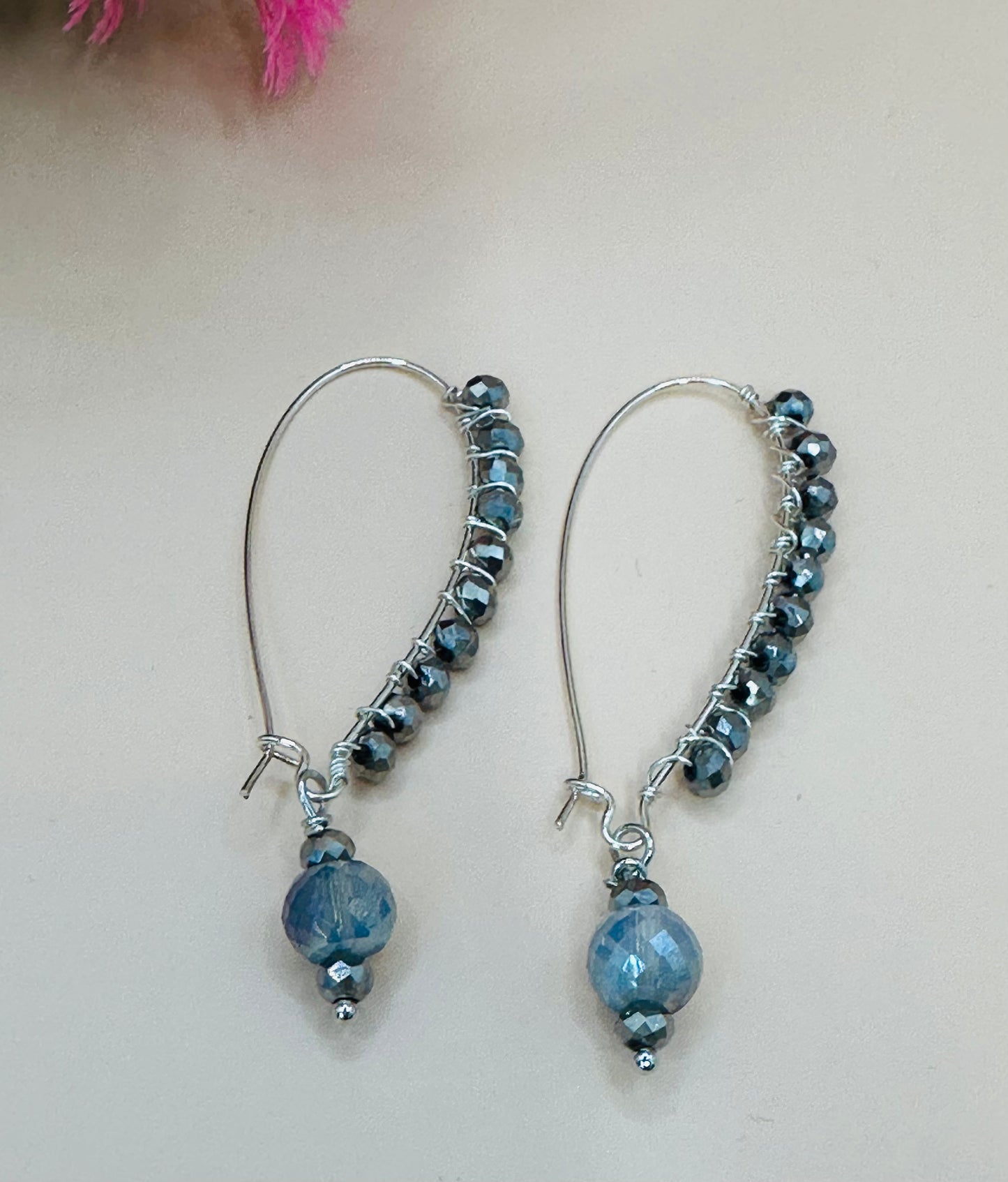 Light blue rondel faceted earrings E-249