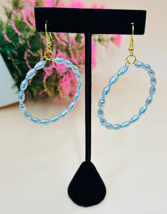 Light blue pearls hoops earrings 45mm E-250