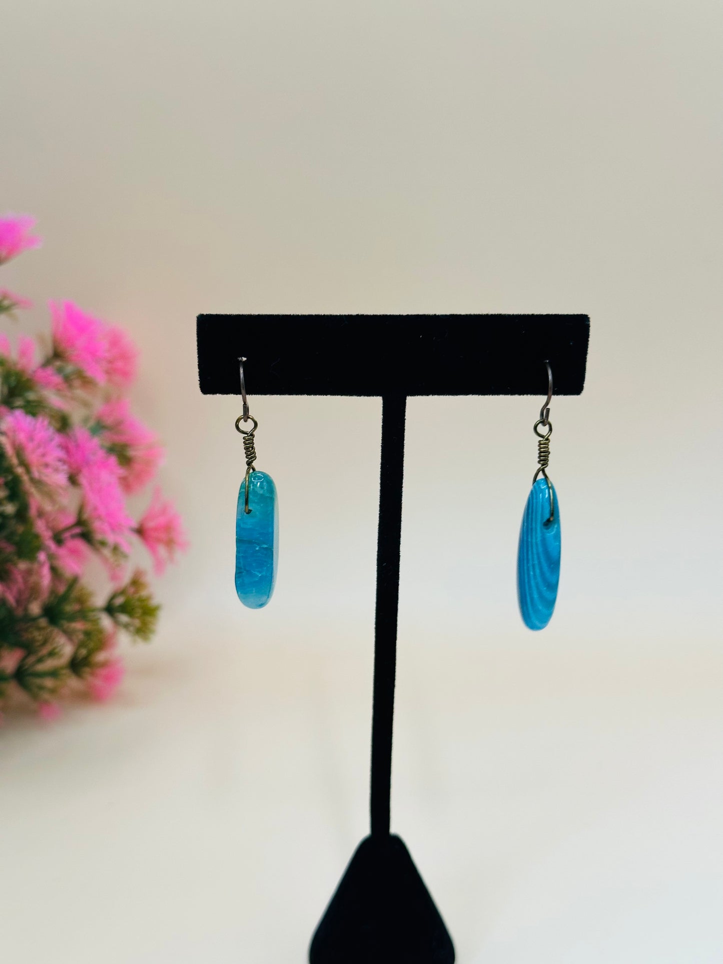 Aqua smooth oval earrings E-262