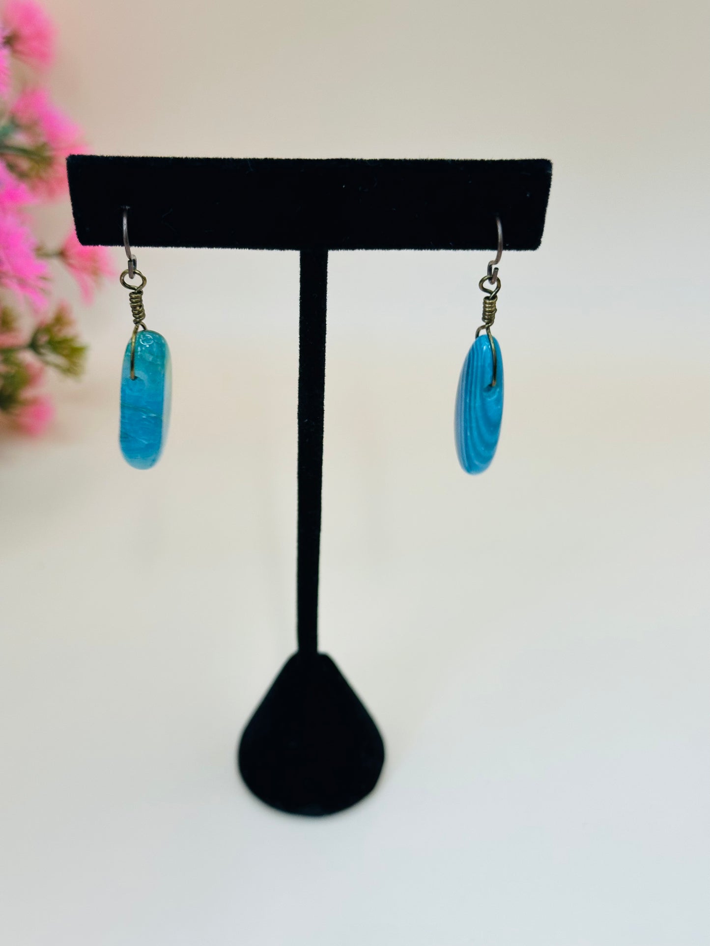 Aqua smooth oval earrings E-262