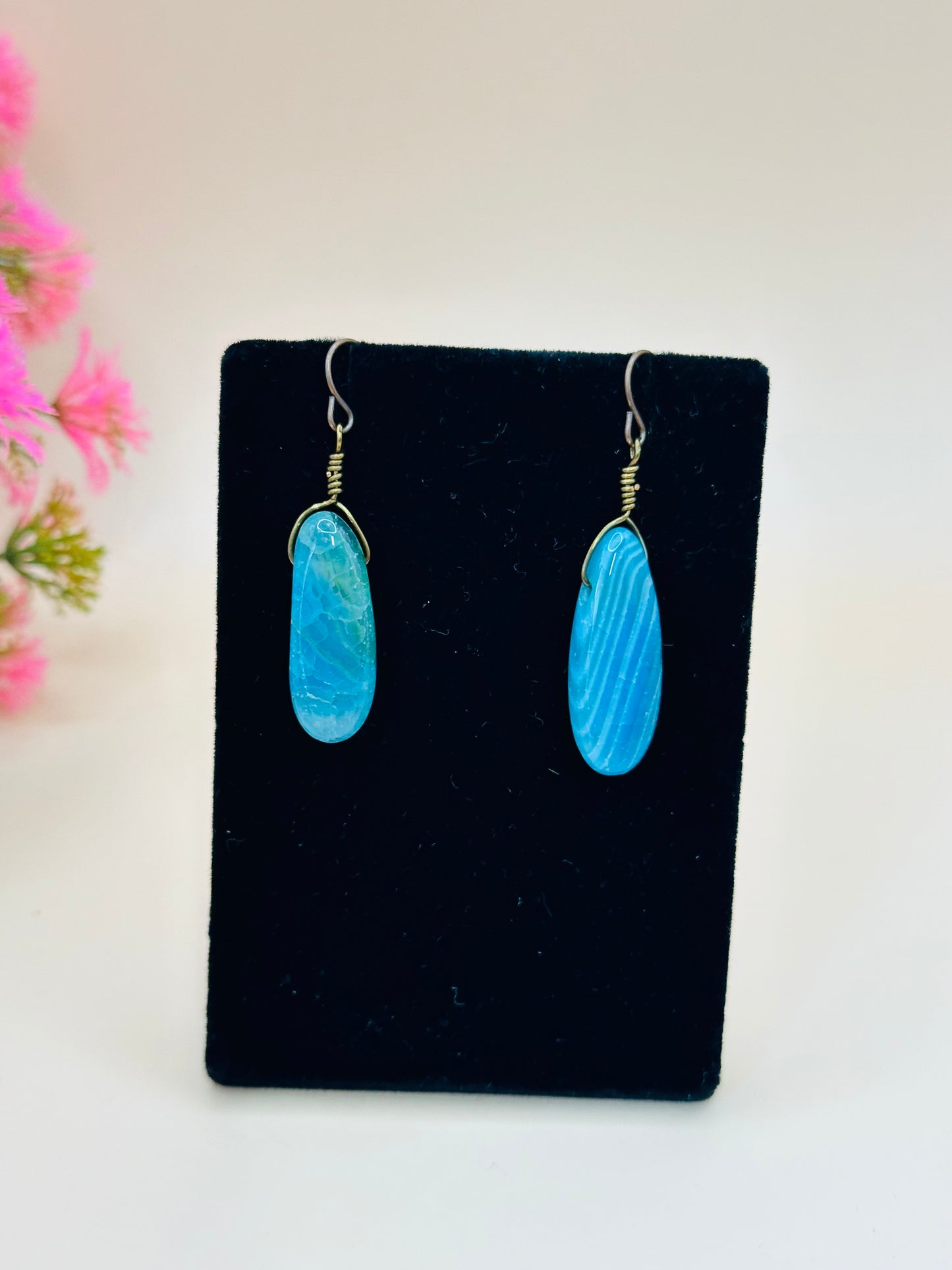 Aqua smooth oval earrings E-262