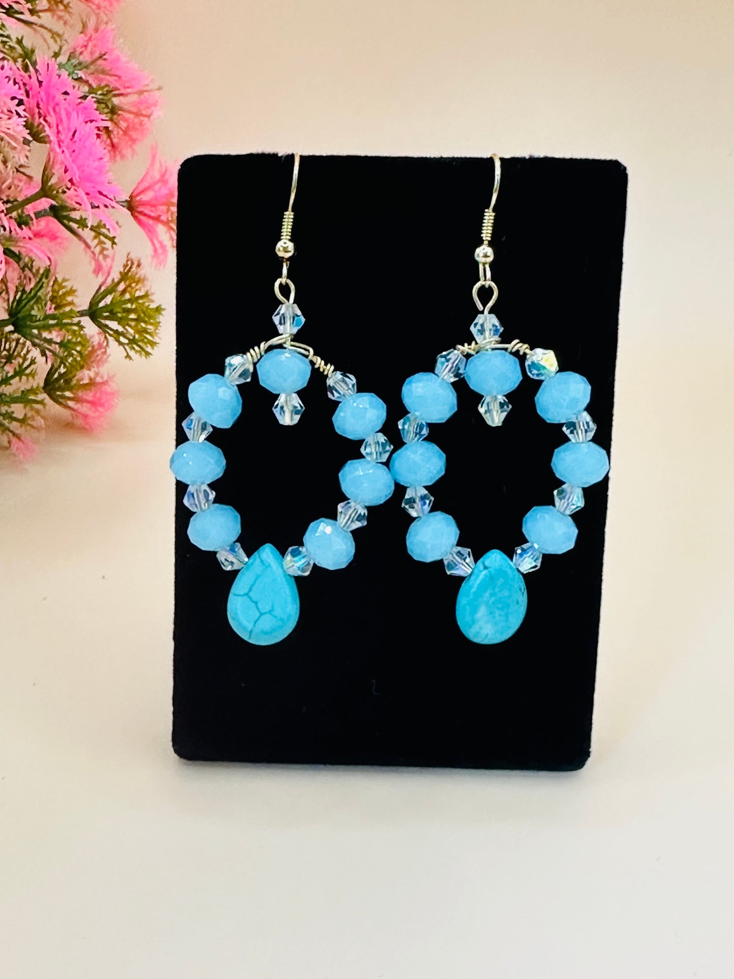 Turquoise drop with aqua glass earrings E-263