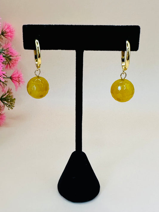 Citrine agate faceted hoops earrings E-267