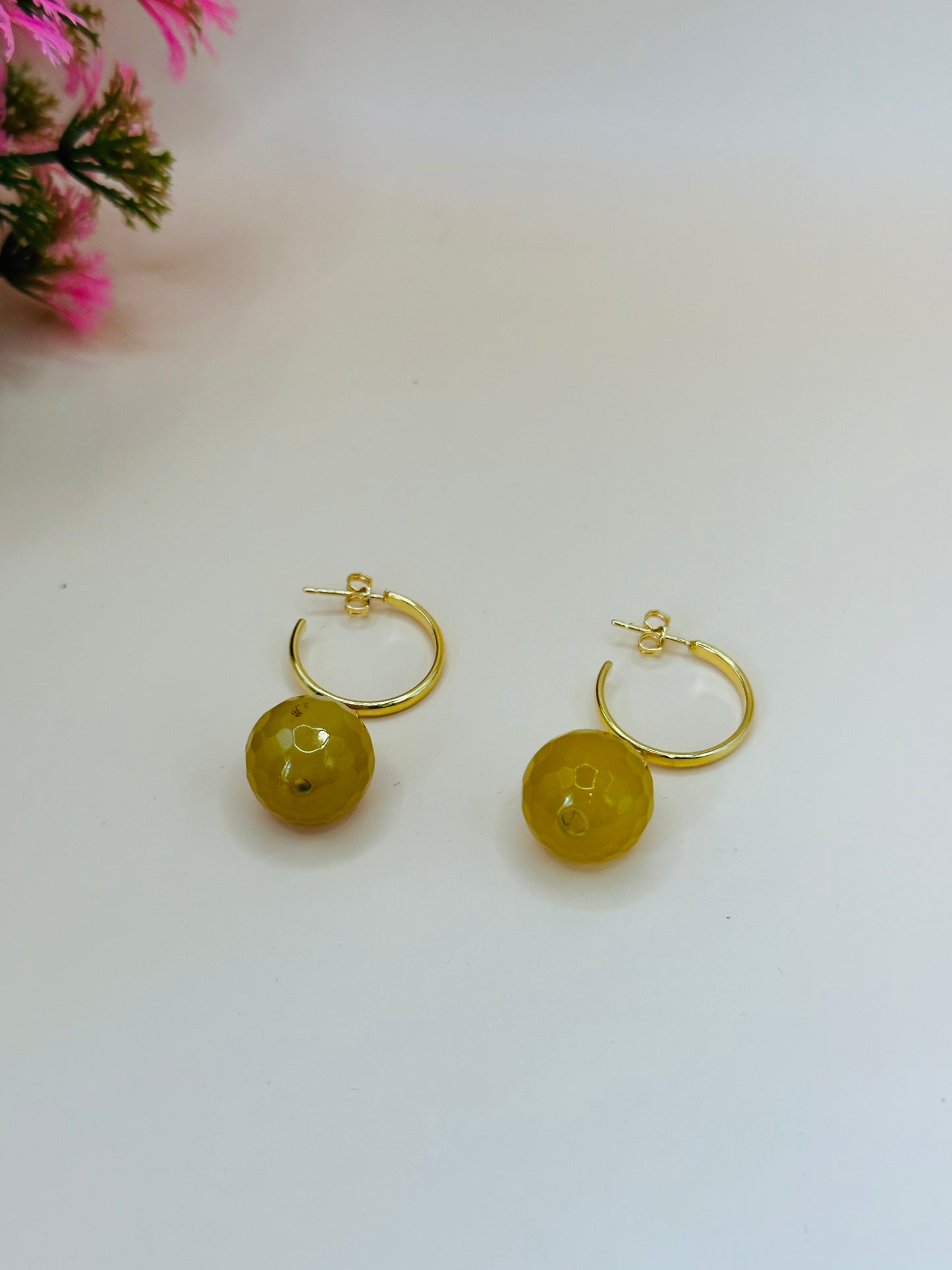 Citrine agate faceted hoops earrings E-267