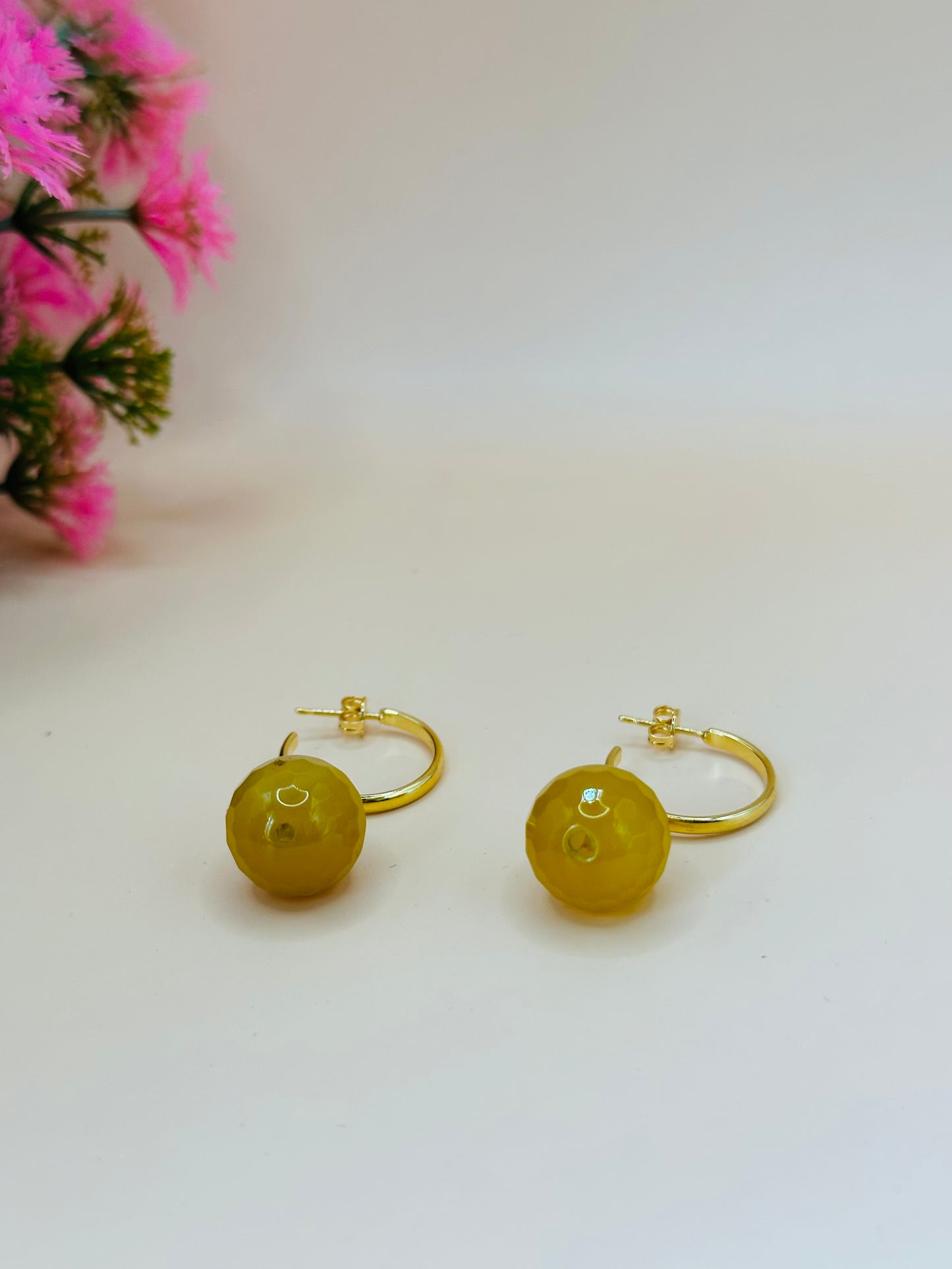 Citrine agate faceted hoops earrings E-267