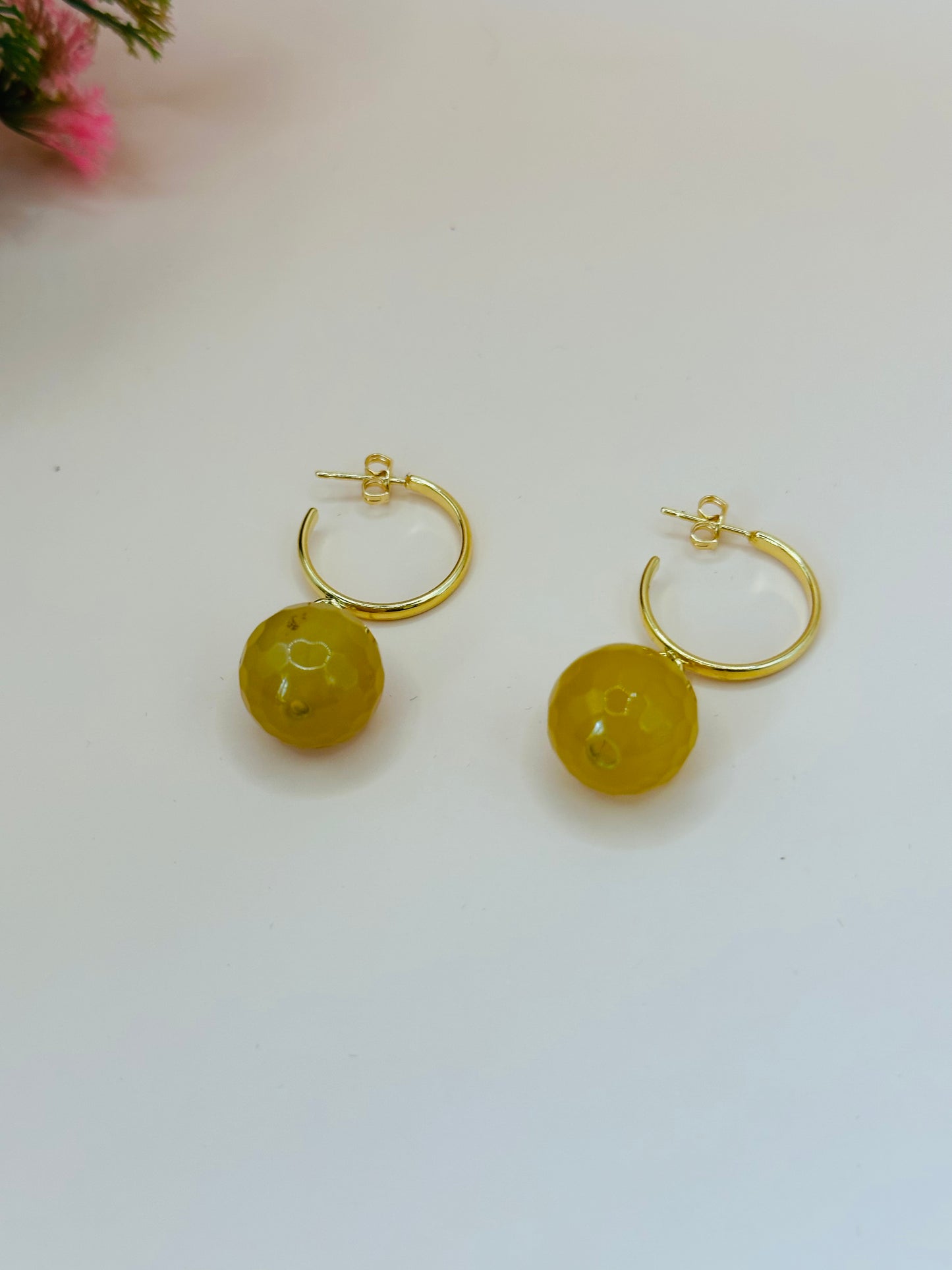 Citrine agate faceted hoops earrings E-267