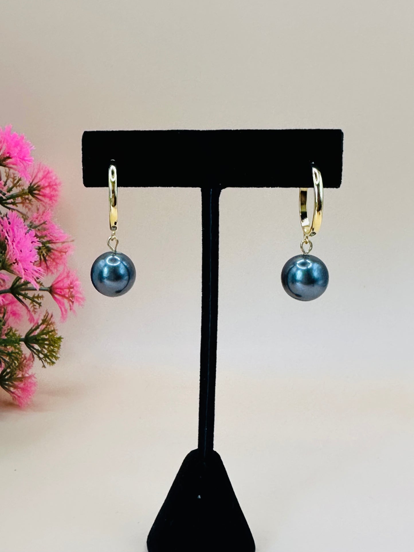 Grey large pearls hoops earrings E-268