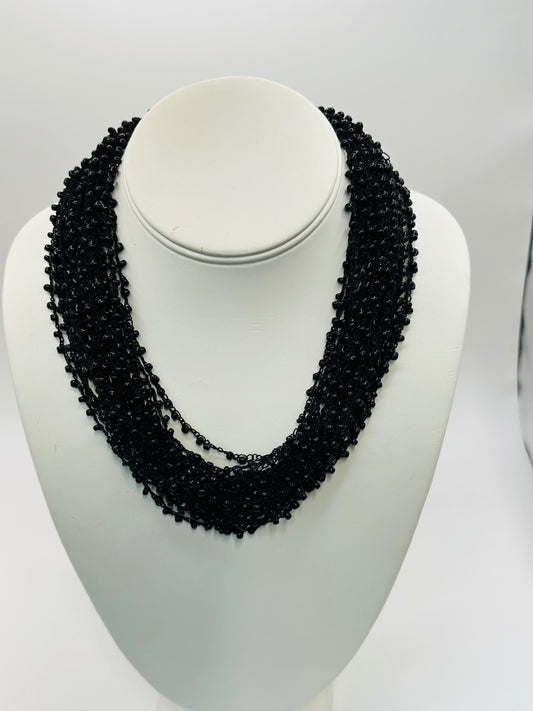 Regular black seeded on thread necklace N-196