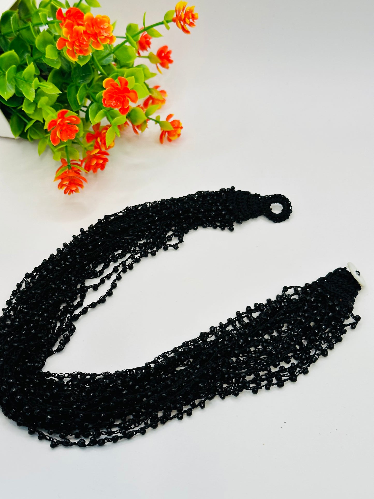 Regular black seeded on thread necklace N-196