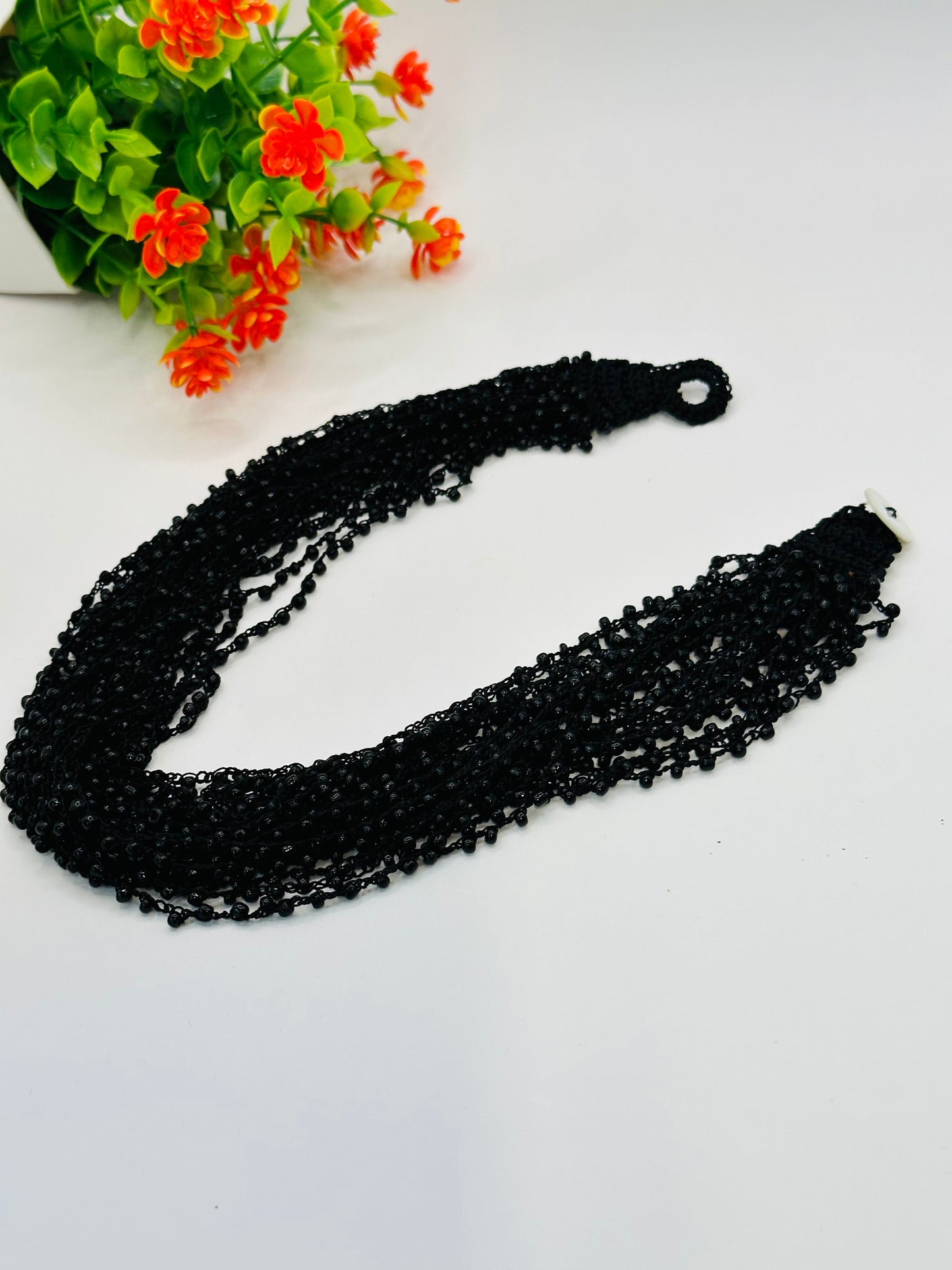 Regular black seeded on thread necklace N-196