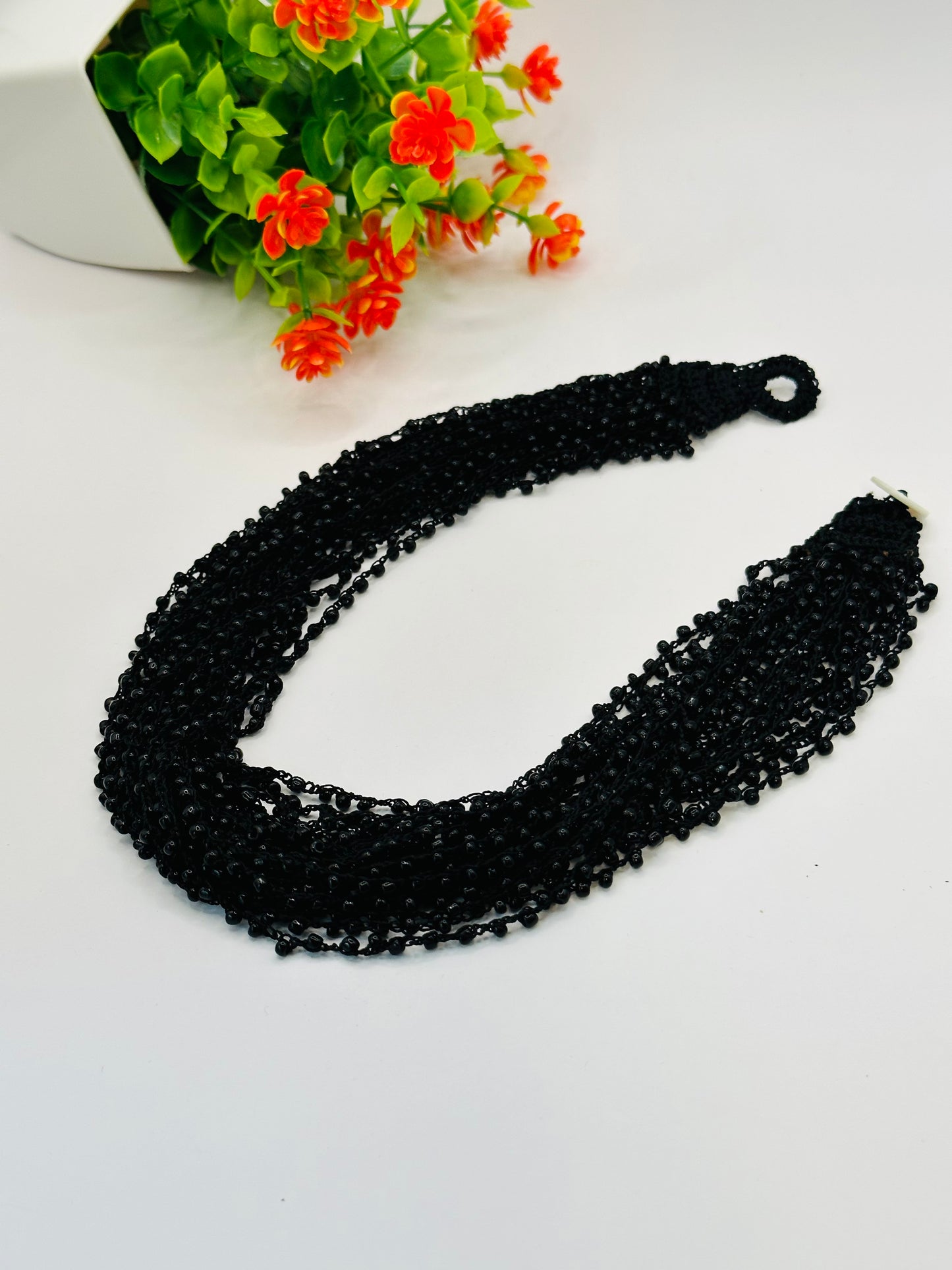 Regular black seeded on thread necklace N-196