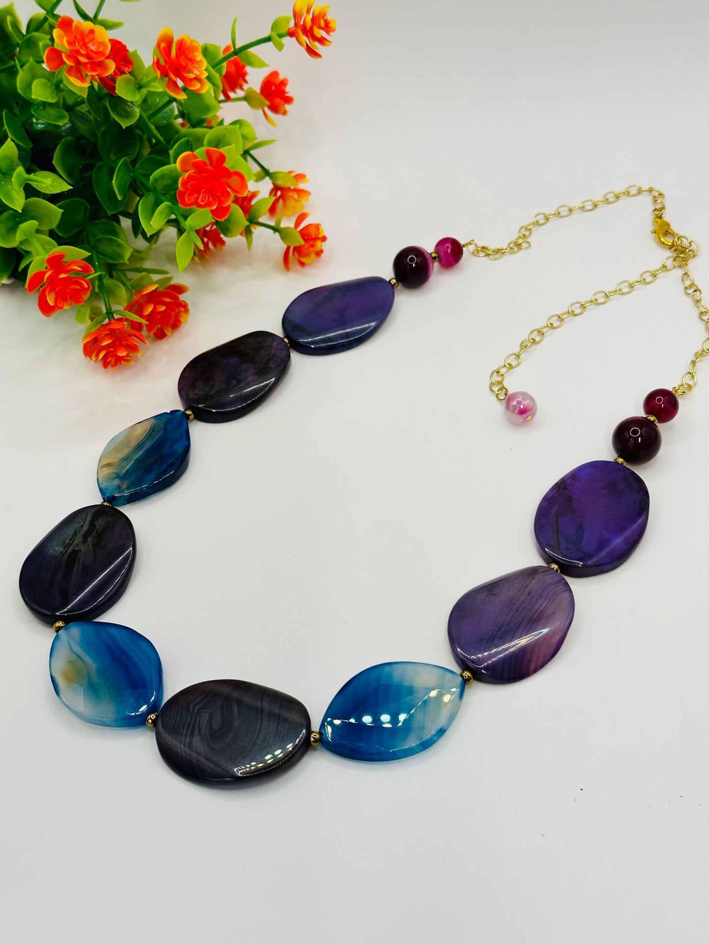 Large stone purple mix necklace N-199