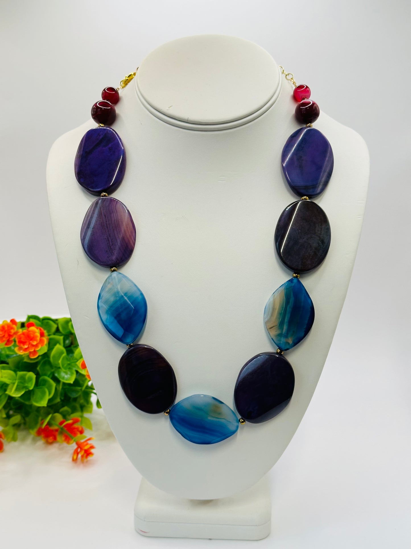 Large stone purple mix necklace N-199