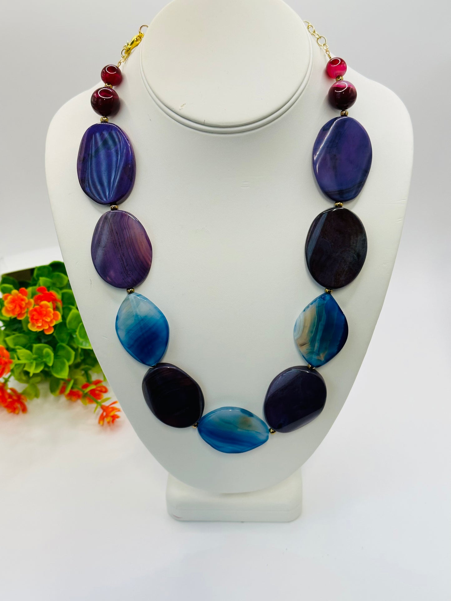 Large stone purple mix necklace N-199