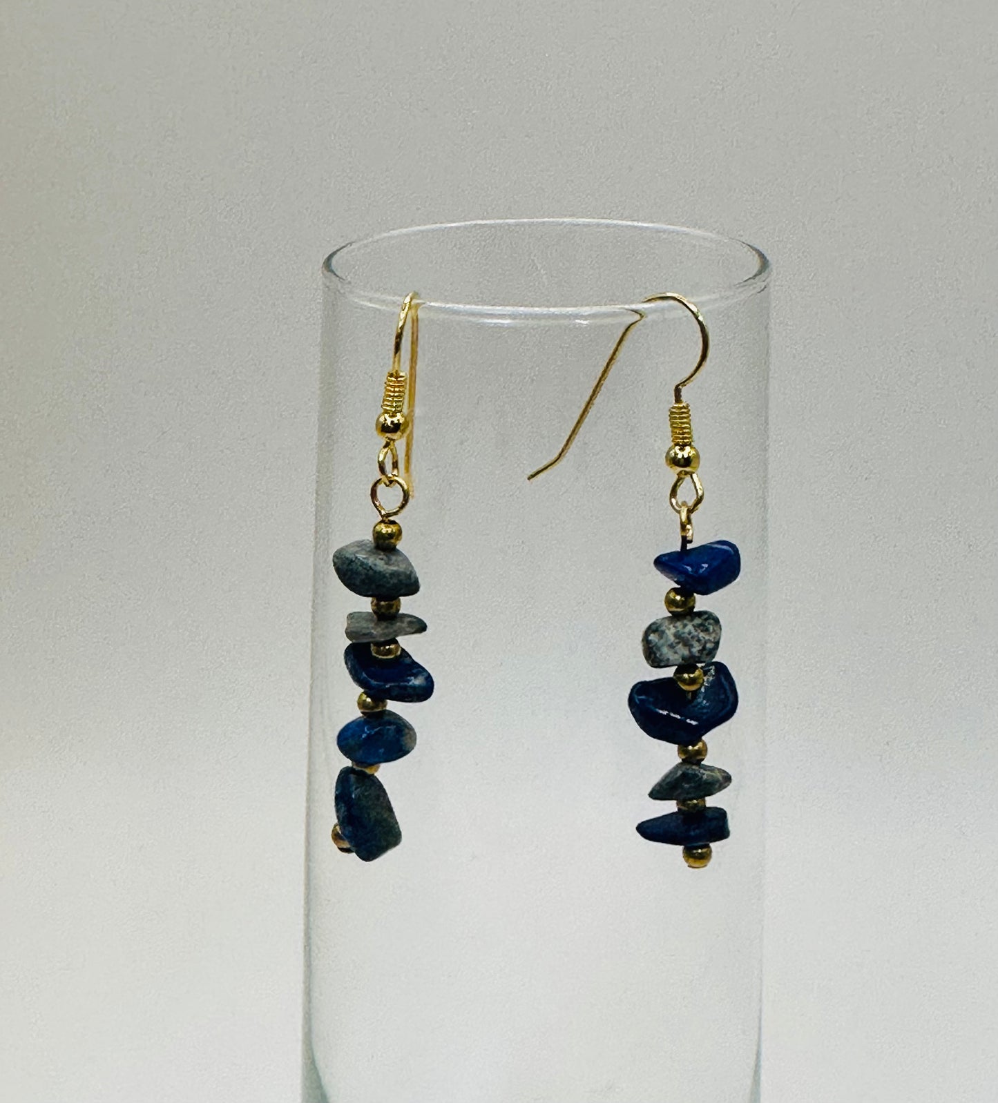 Sodalite chips with round spacers earrings E-200