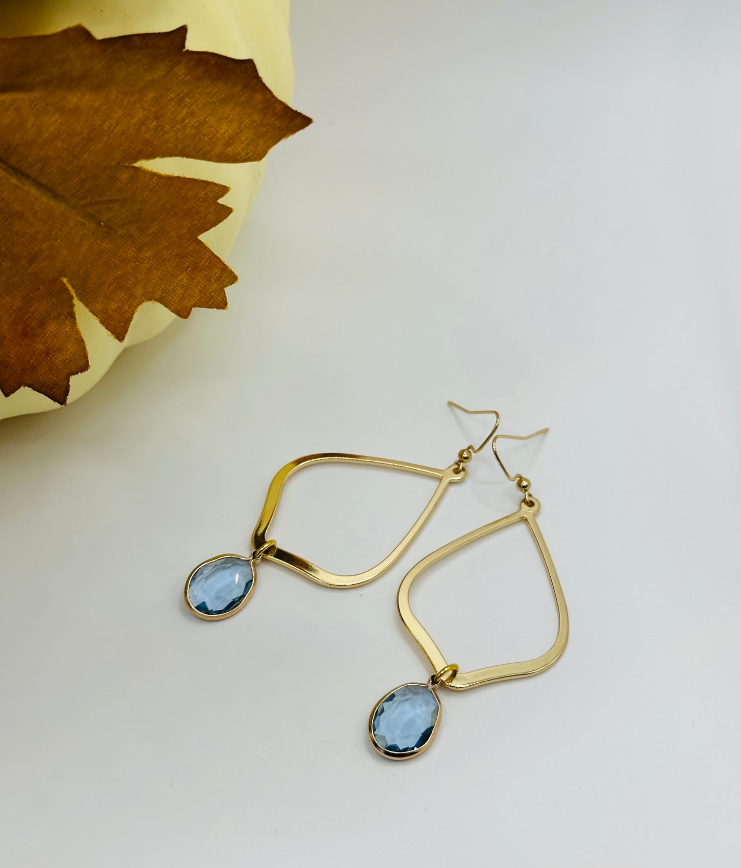 Gold plated diamond shape earrings with blue sky crystal charms earrings E-275