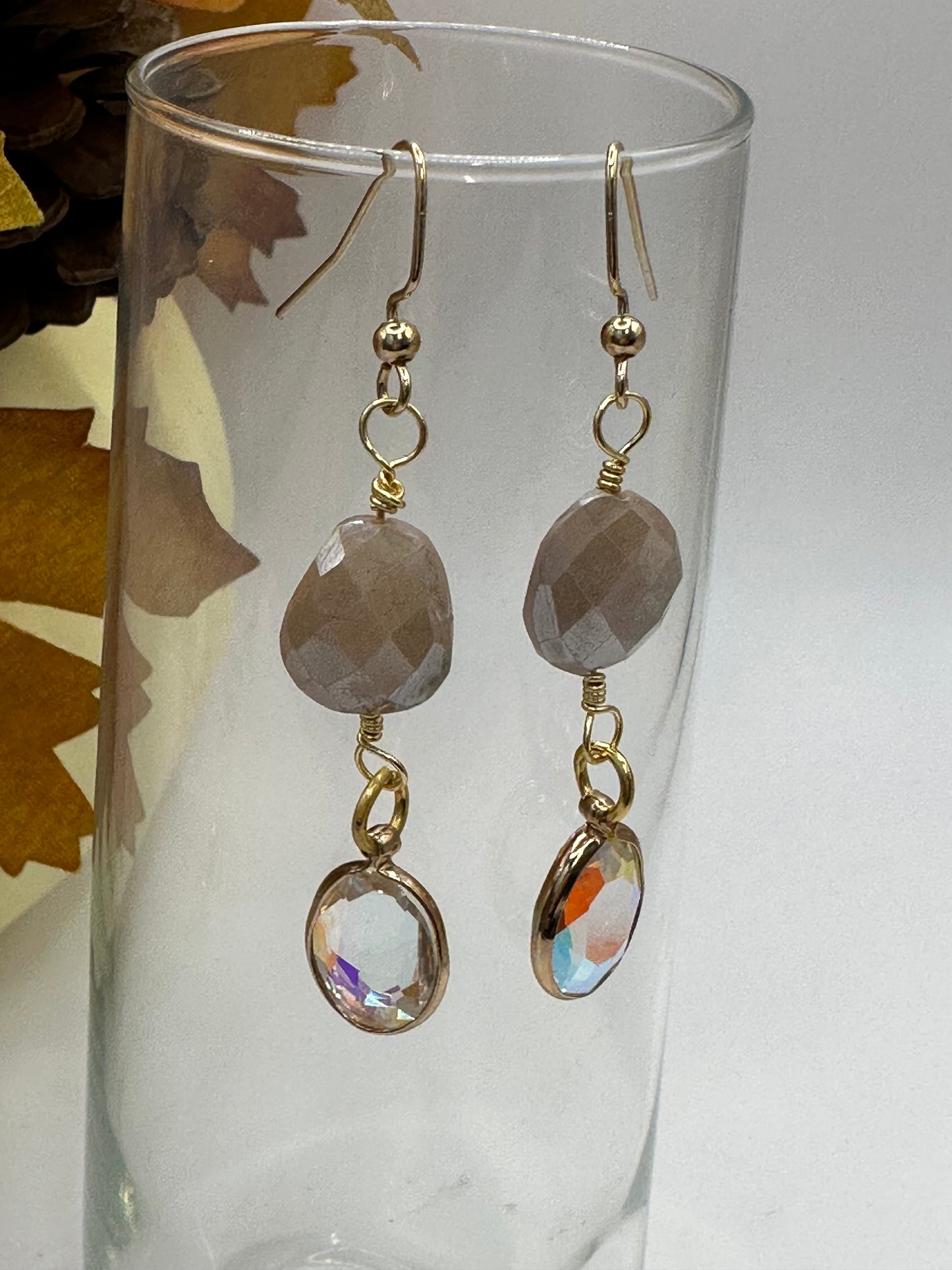 Moonstone with crystal gold wrap earrings E-281