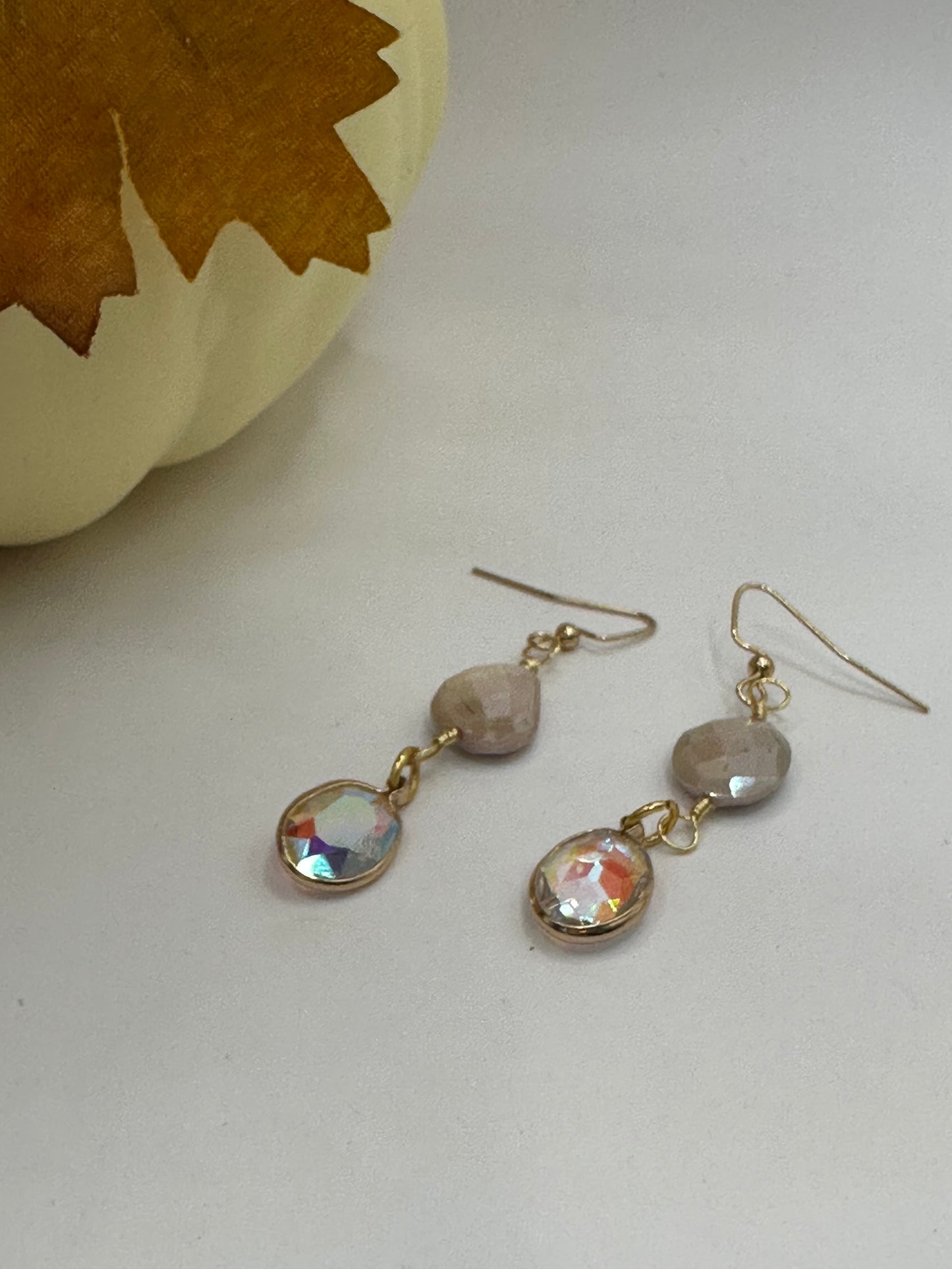 Moonstone with crystal gold wrap earrings E-281