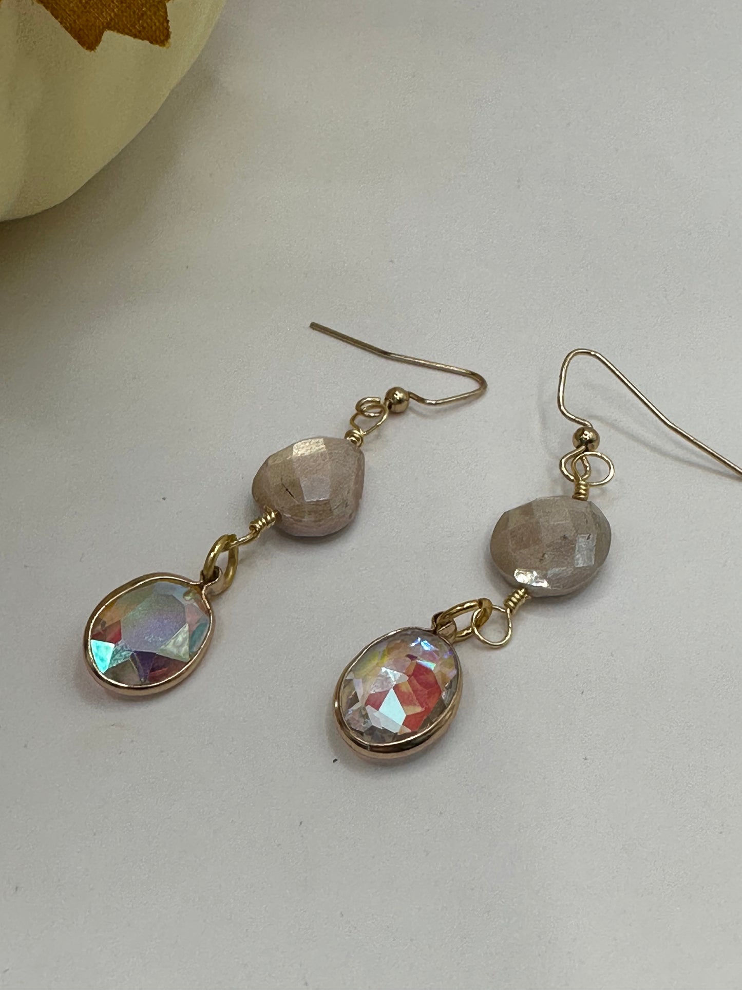 Moonstone with crystal gold wrap earrings E-281