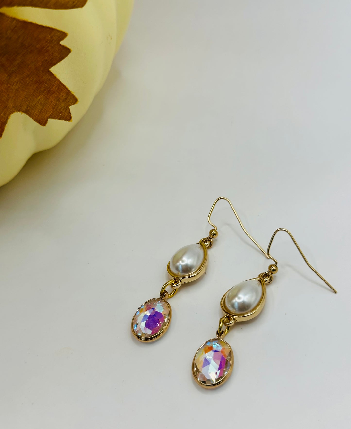 Pearl gold plated wrap with crystal charm earrings E-283