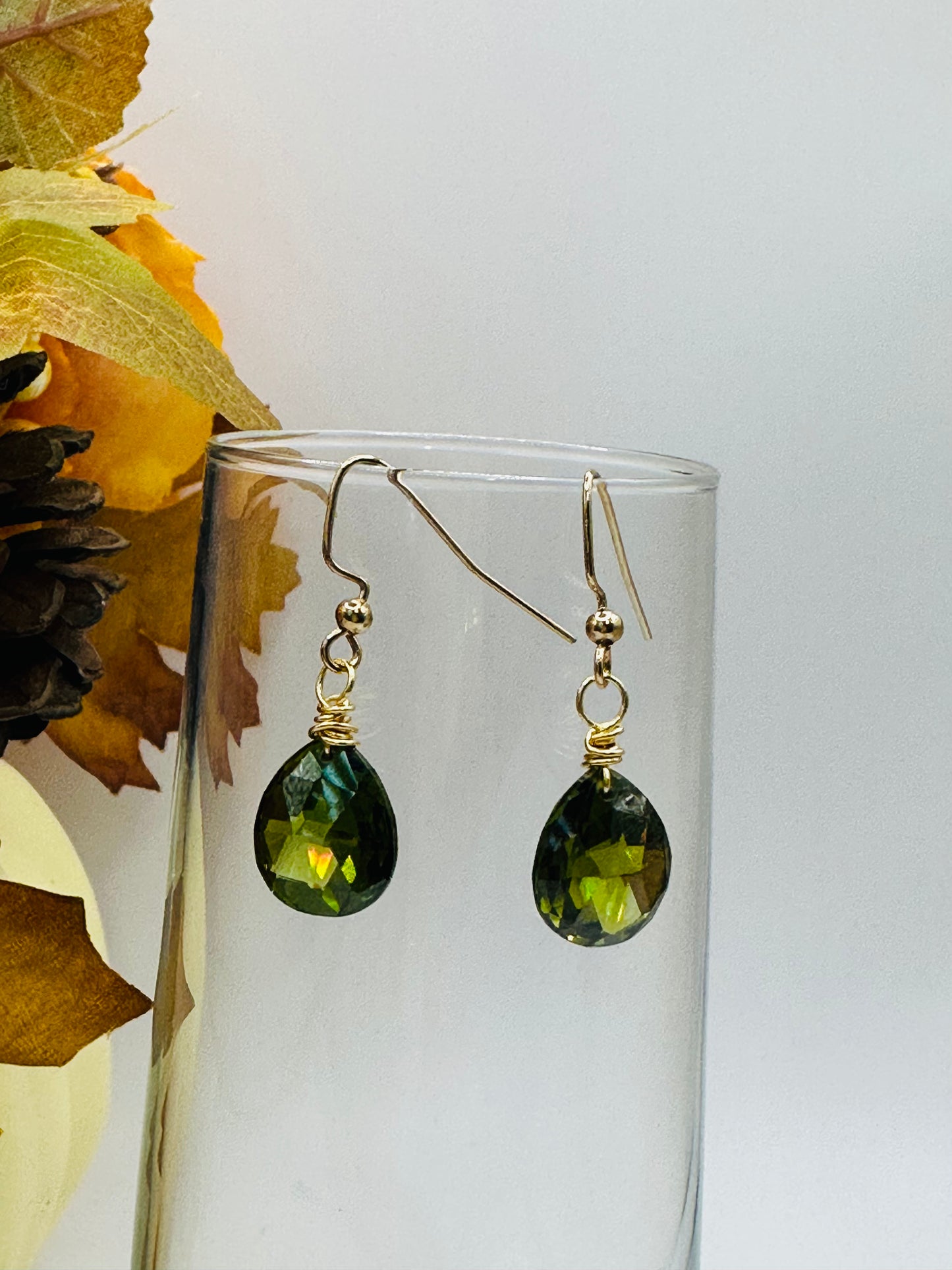 CZ glass olive faceted drop earrings E-285