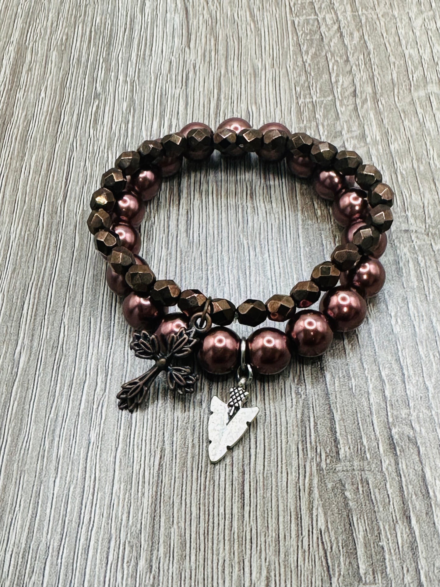 Cross and arrow charms brown bracelets B-220