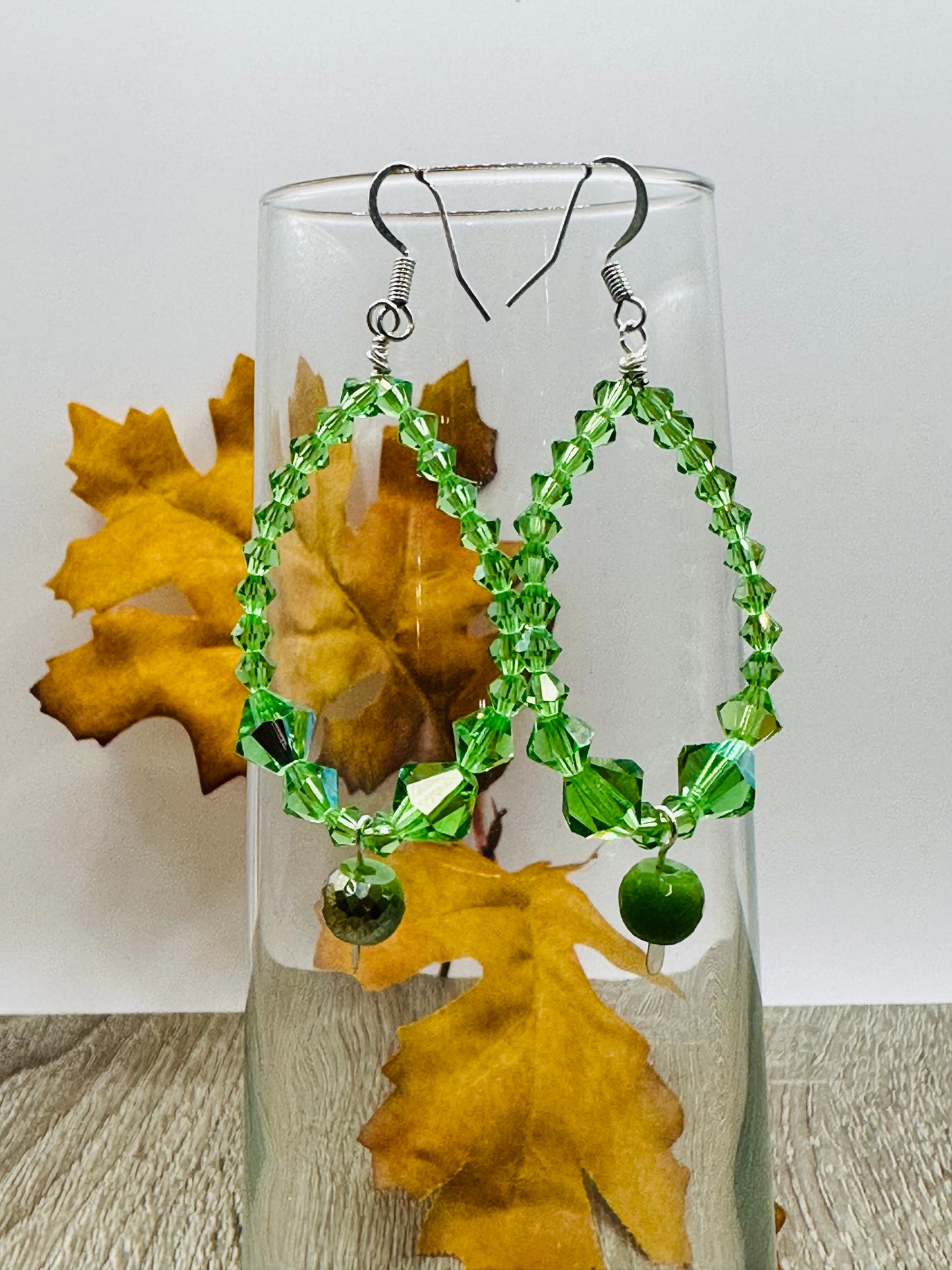 Green Earrings Oval E-130