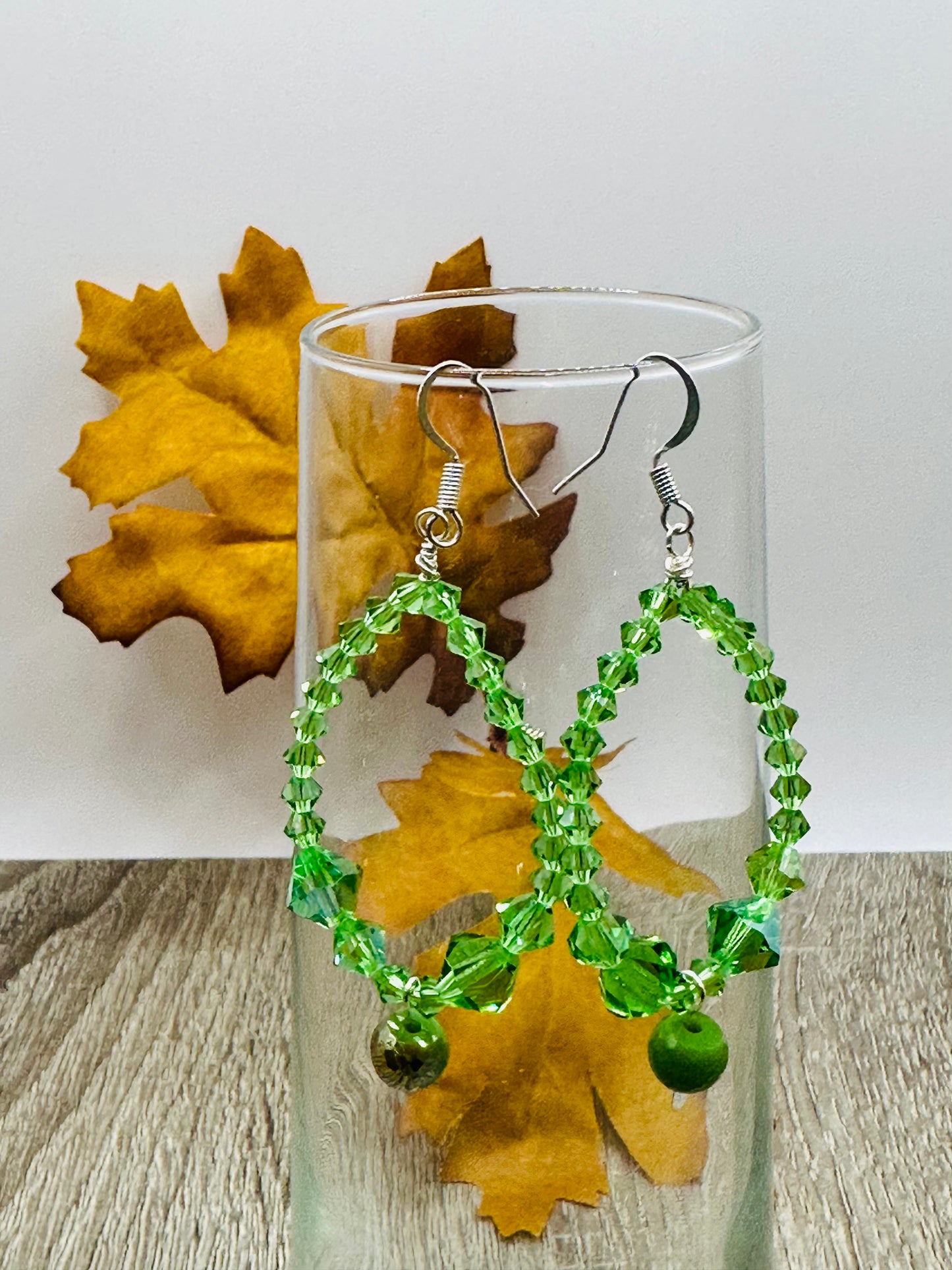 Green Earrings Oval E-130