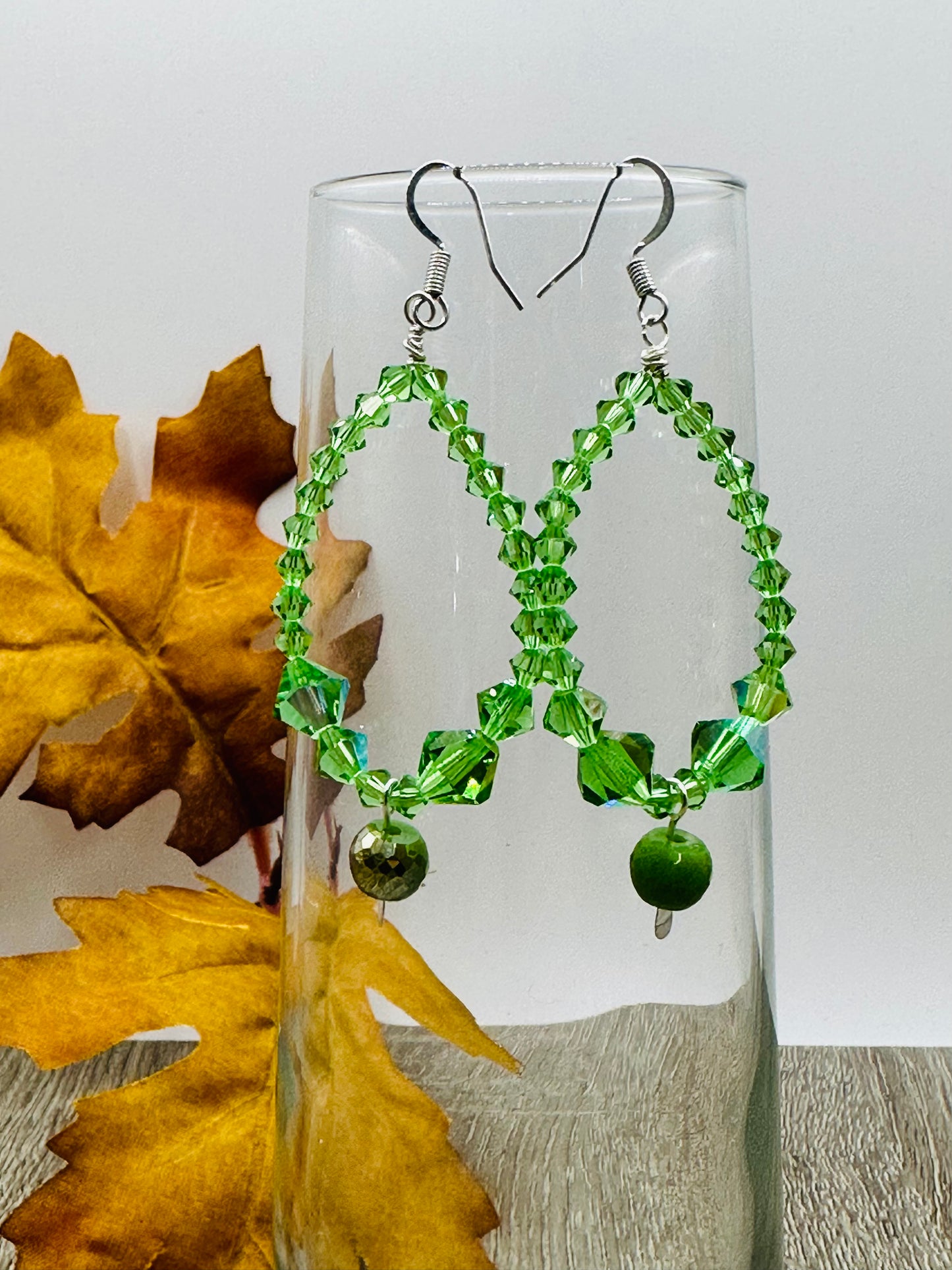 Green Earrings Oval E-130