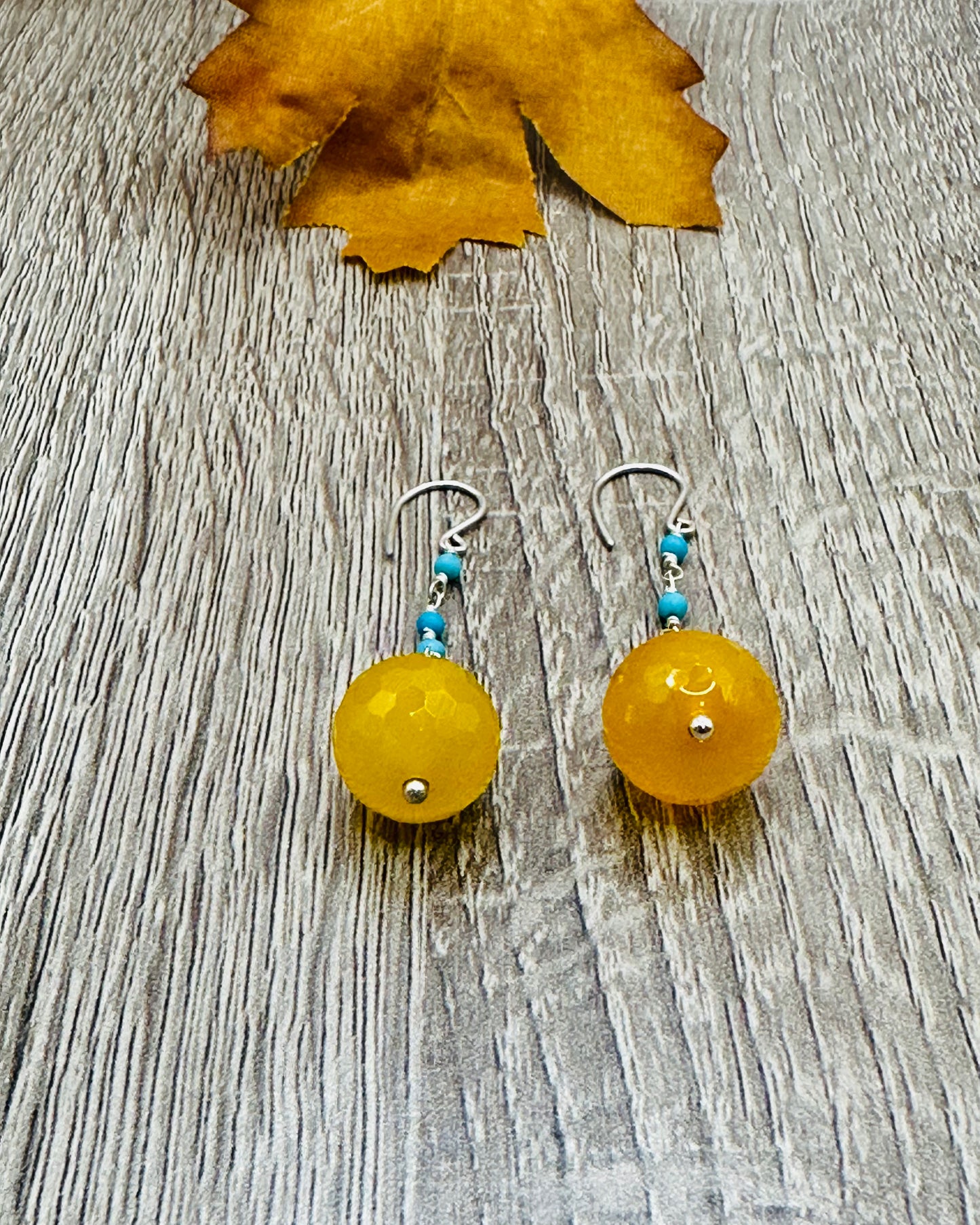 Yellow Quartz with turquoise stone earrings E-110