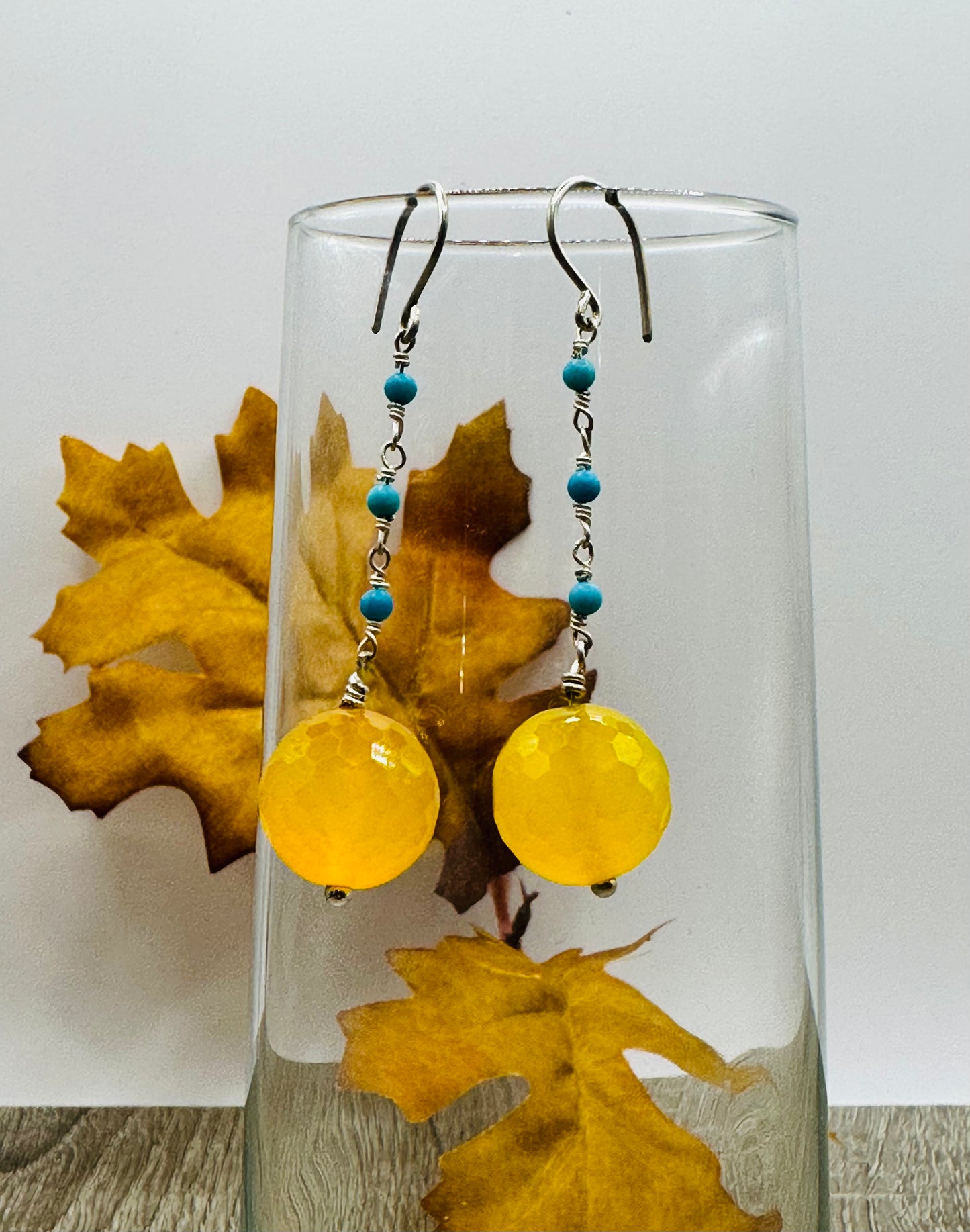 Yellow Quartz with turquoise stone earrings E-110