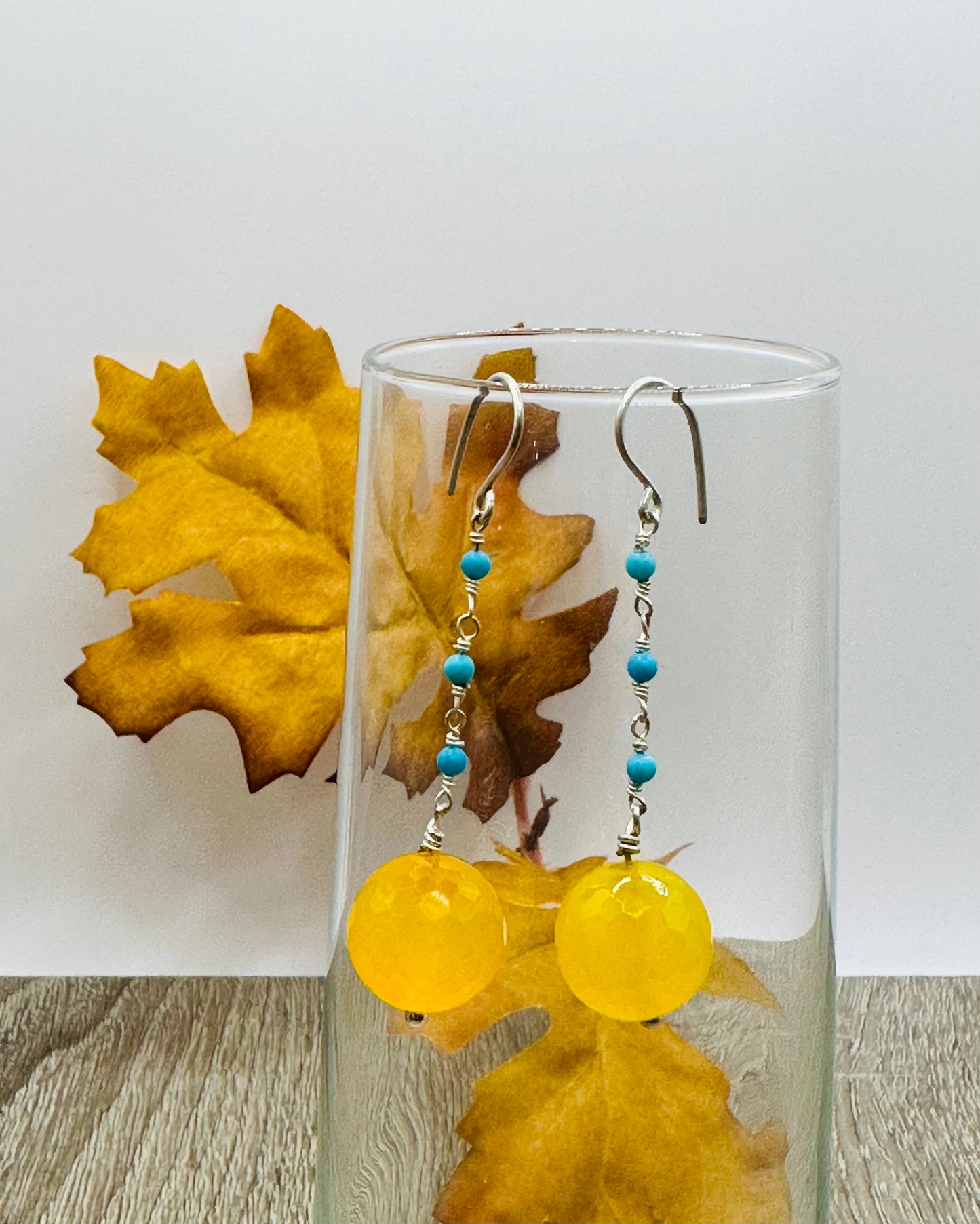 Yellow Quartz with turquoise stone earrings E-110