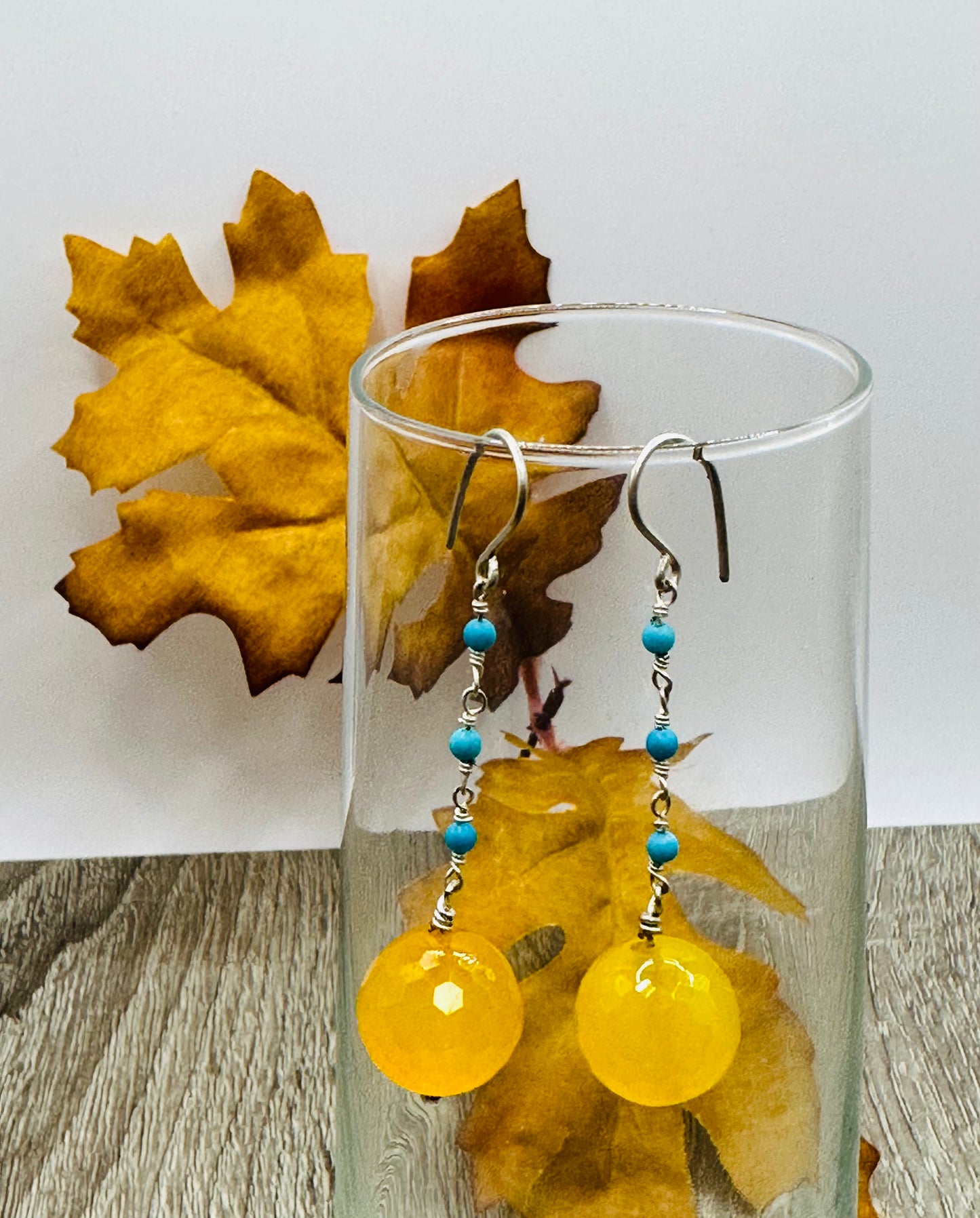 Yellow Quartz with turquoise stone earrings E-110