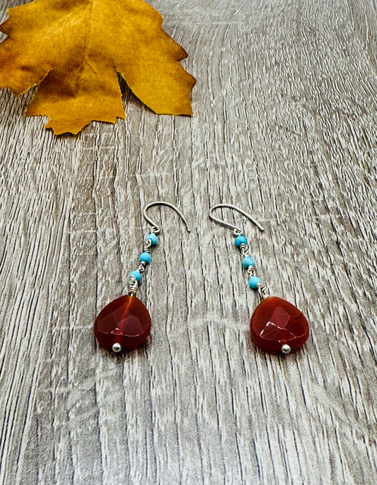 Faceted carnelian drop Earrings E-115