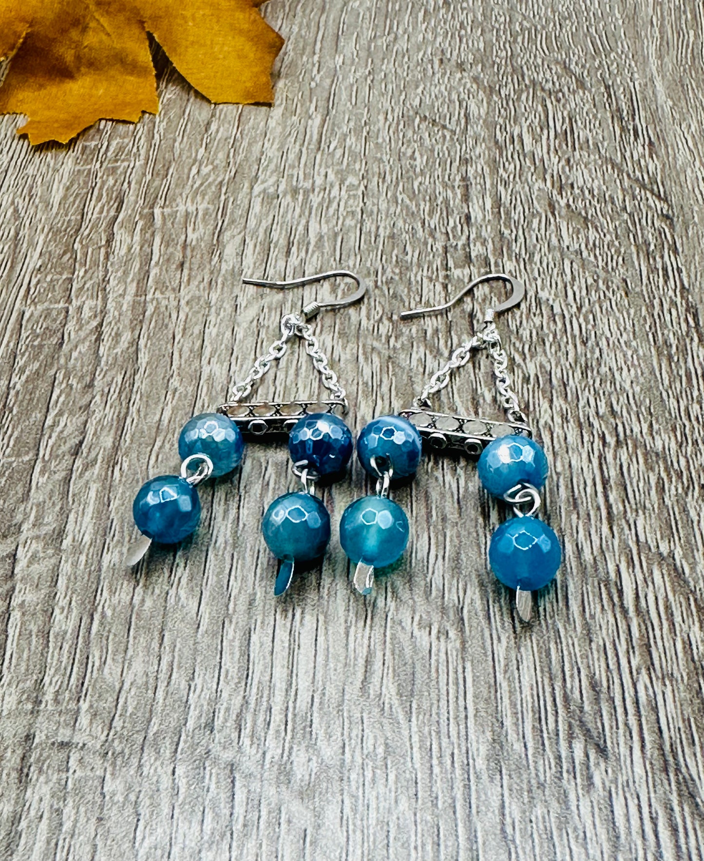 Blue stone faceted Earrings E- 127