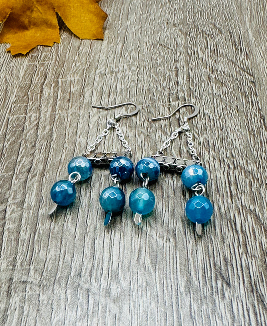 Blue stone faceted Earrings E- 127