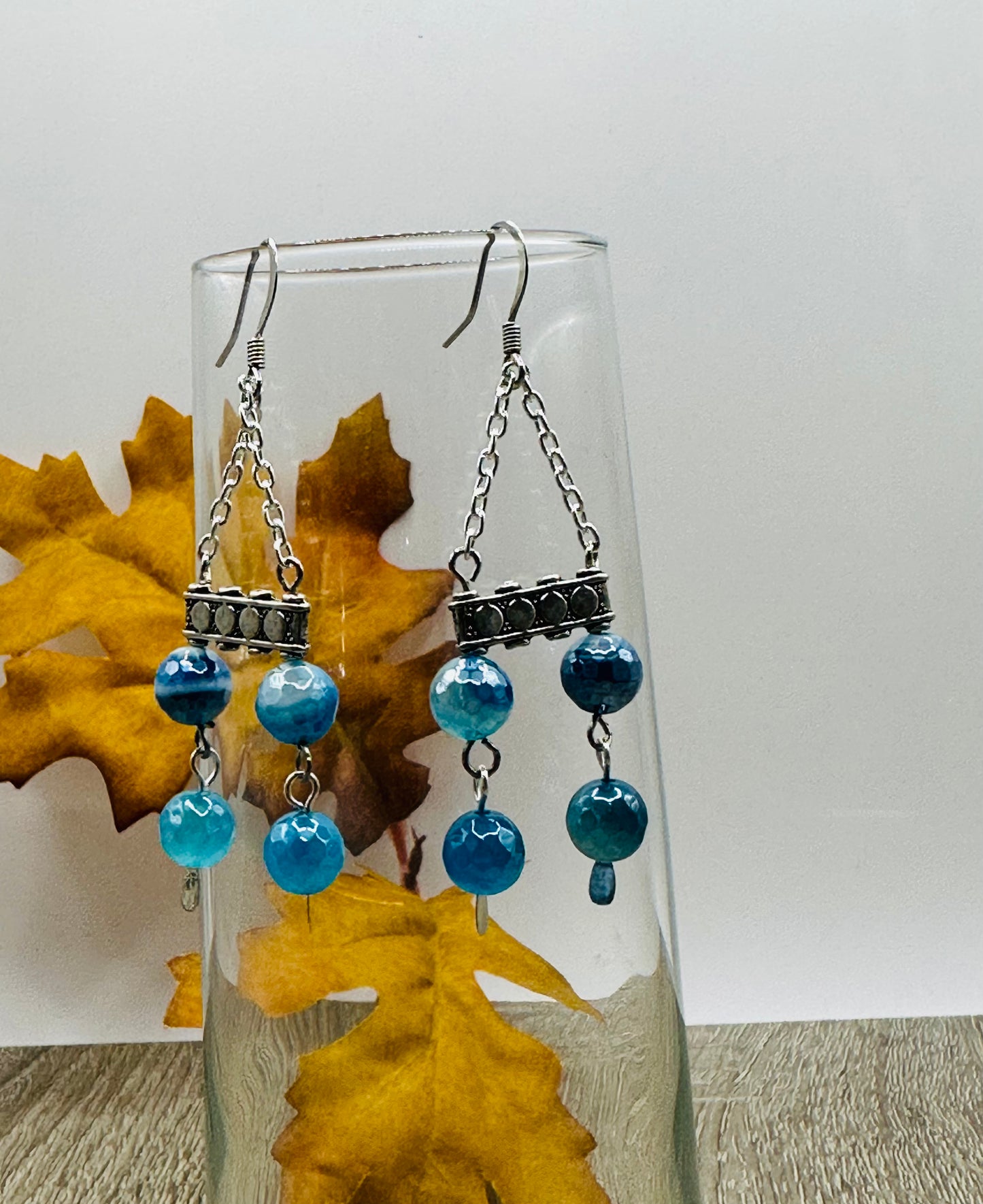 Blue stone faceted Earrings E- 127