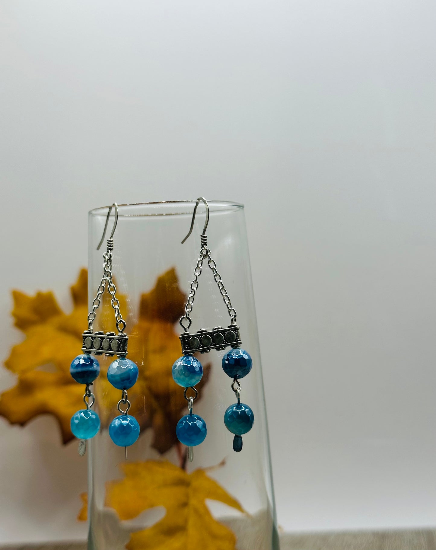 Blue stone faceted Earrings E- 127