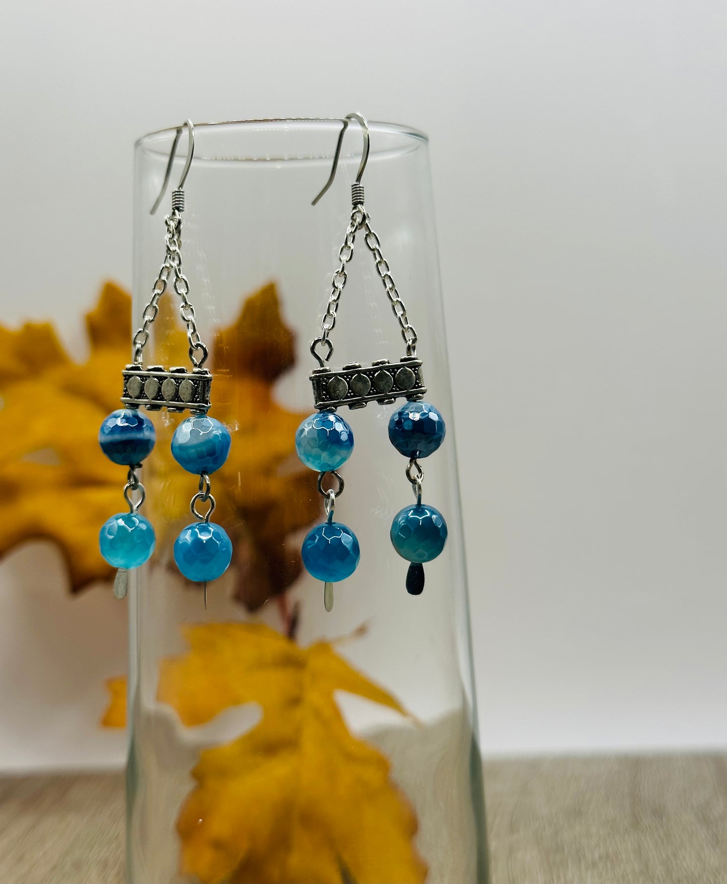 Blue stone faceted Earrings E- 127