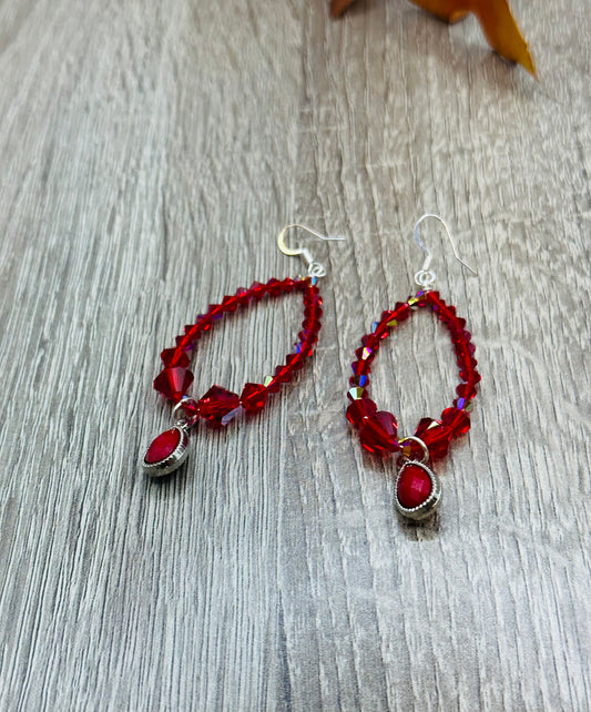 Dark Red Bicone Earrings E-129