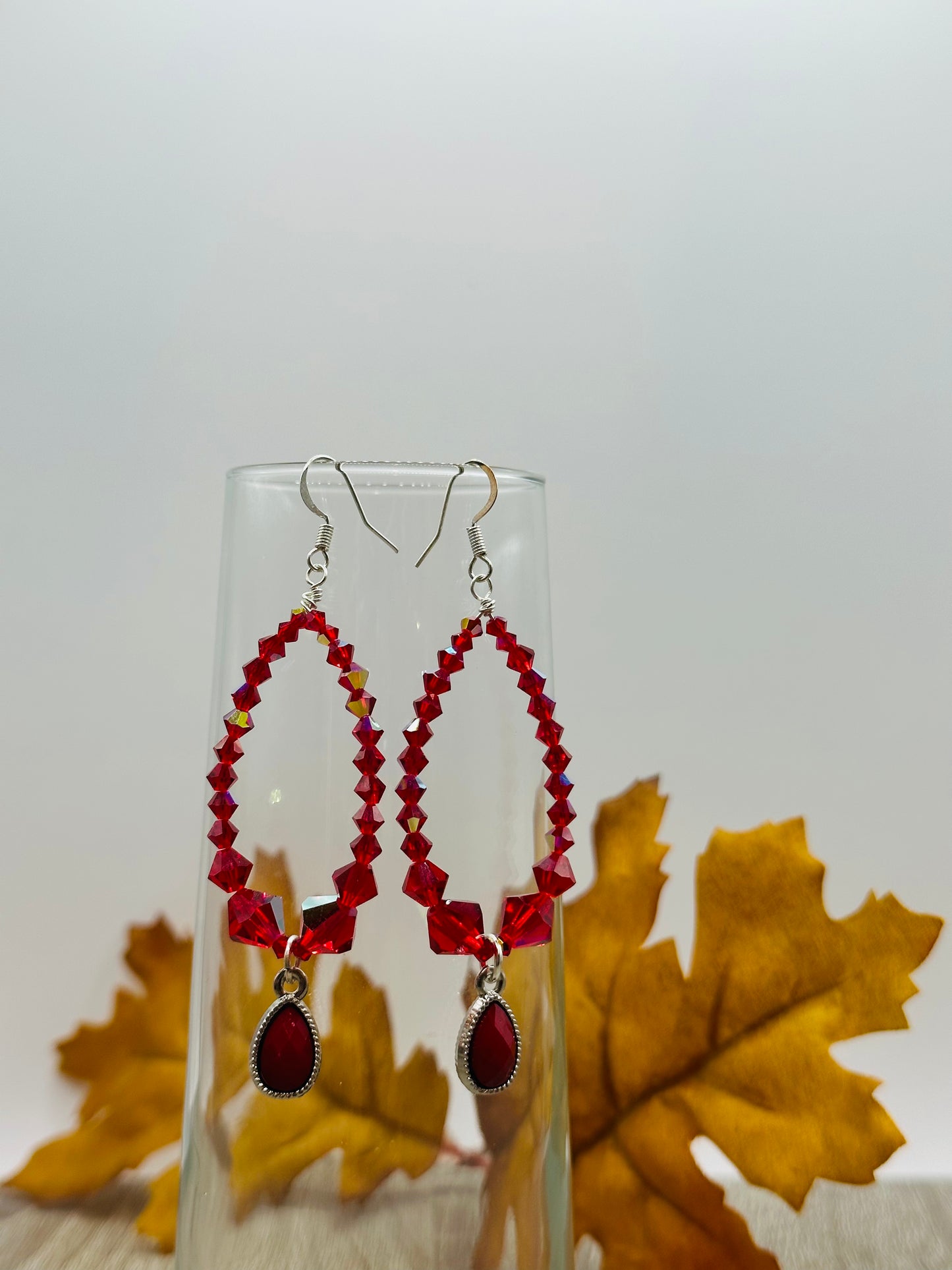 Dark Red Bicone Earrings E-129