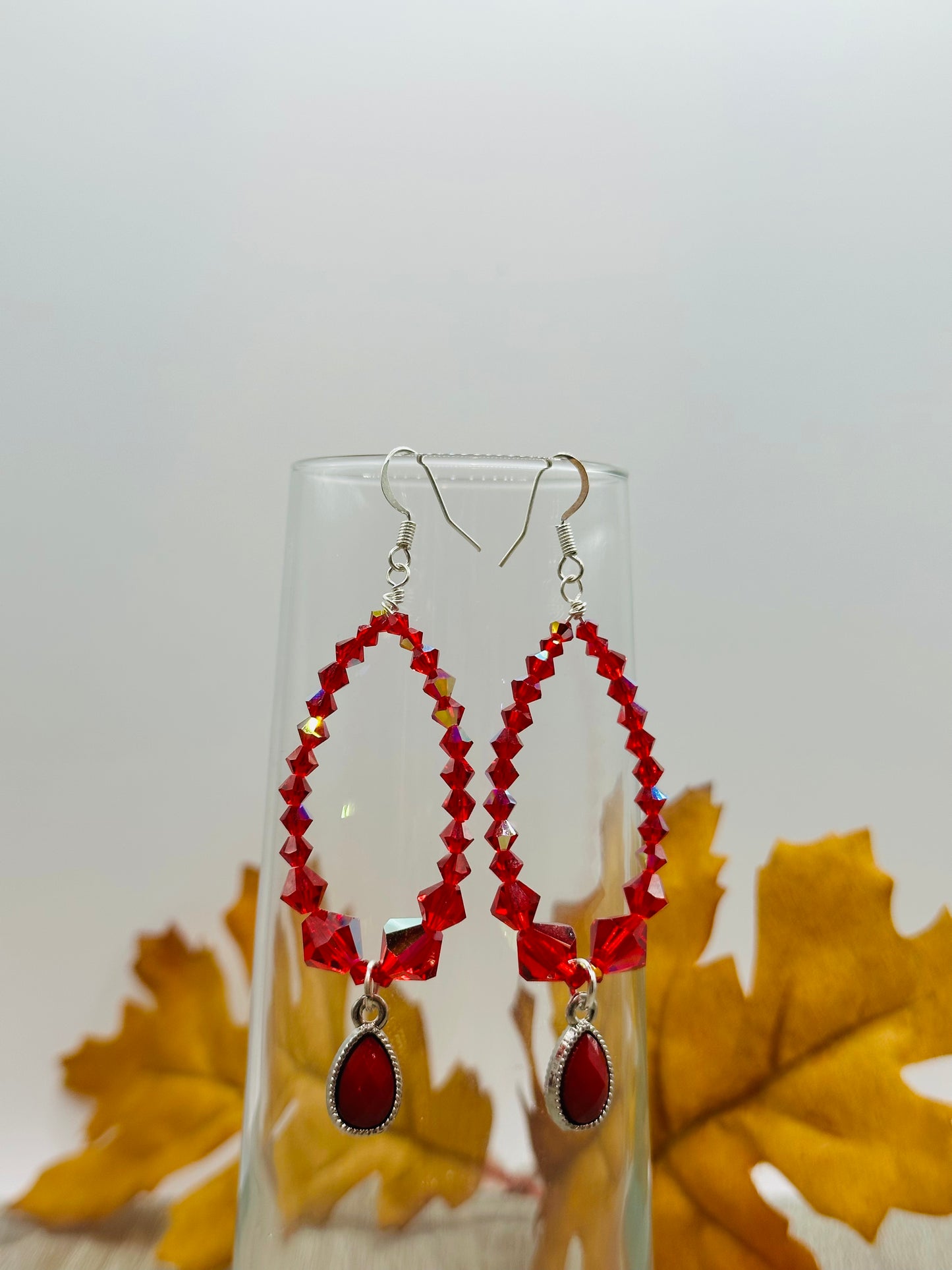 Dark Red Bicone Earrings E-129