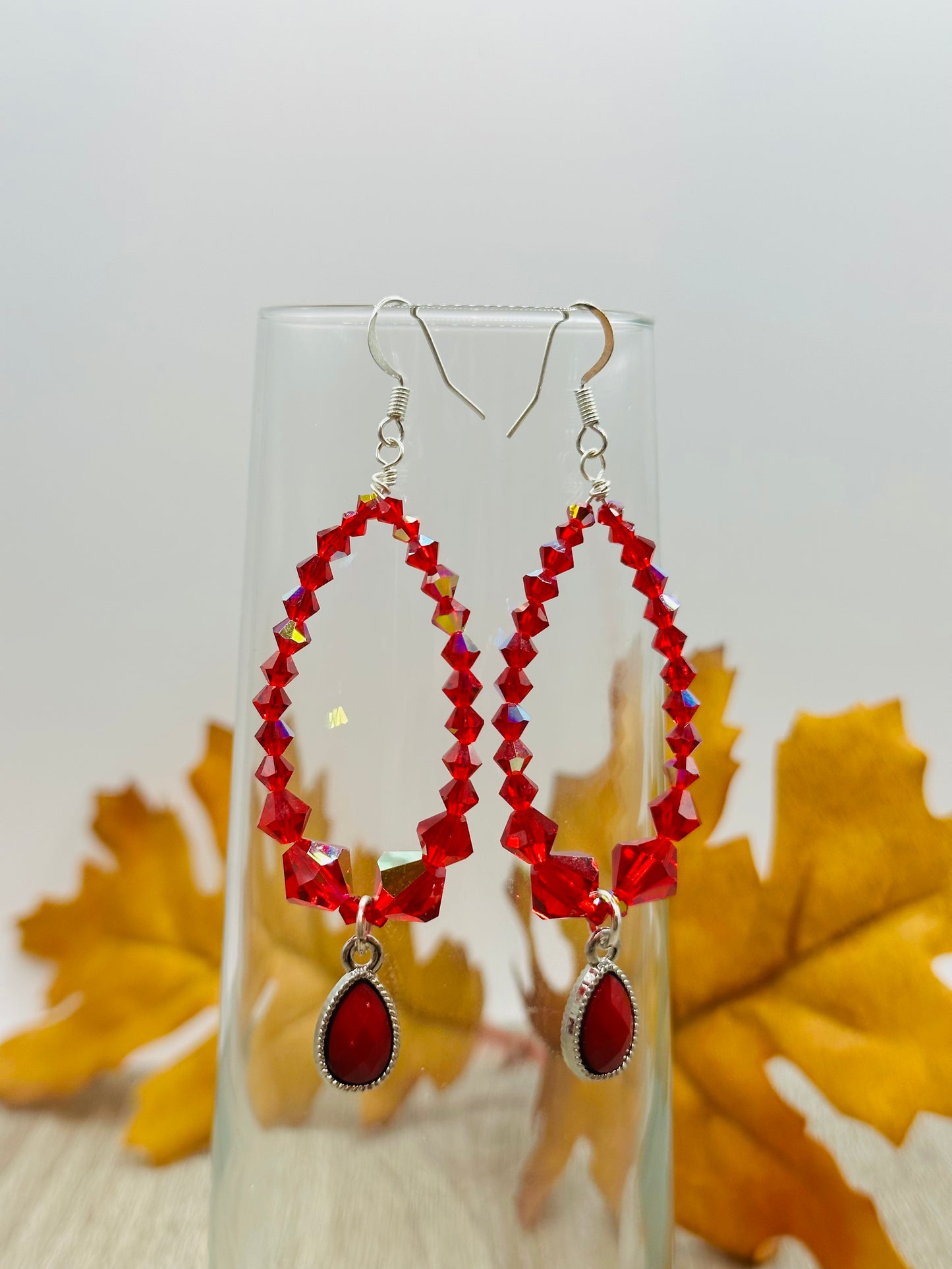 Dark Red Bicone Earrings E-129