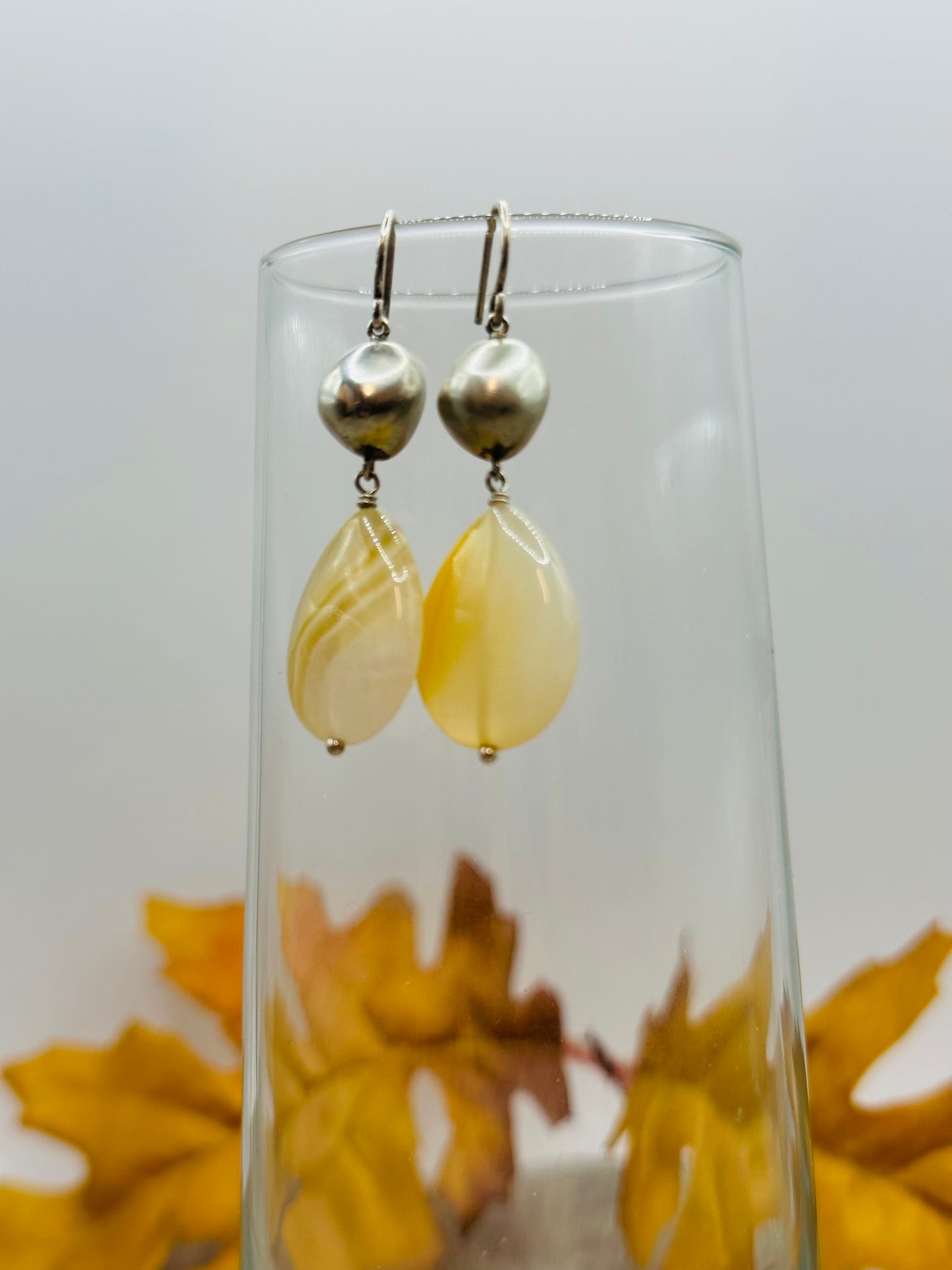 Stone Yellow banded agate  earrings E-106