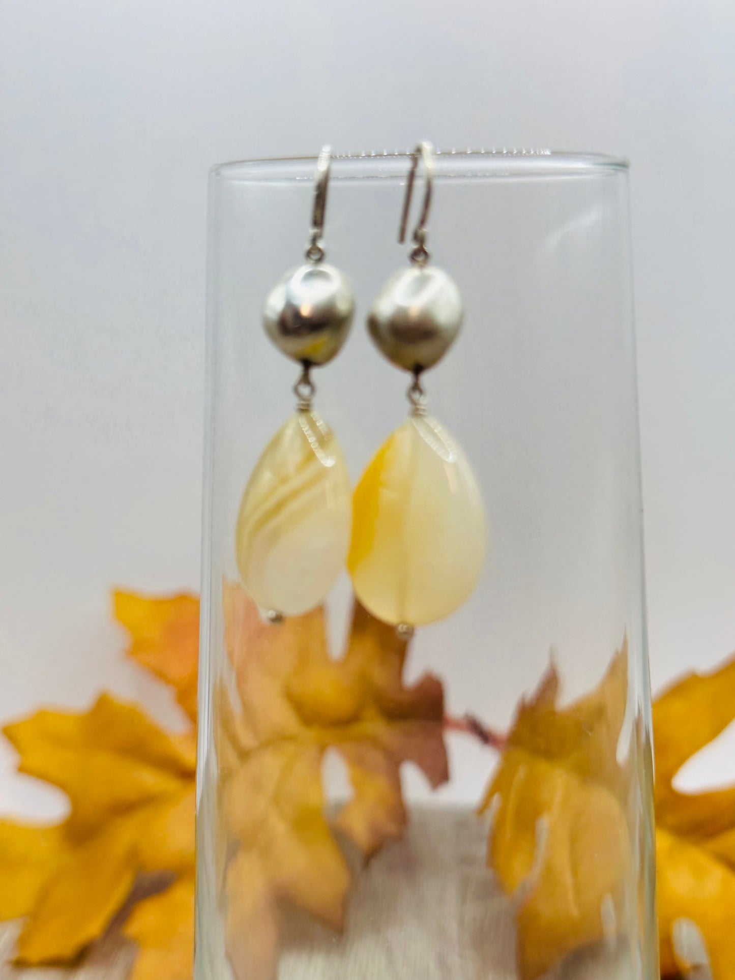 Stone Yellow banded agate  earrings E-106