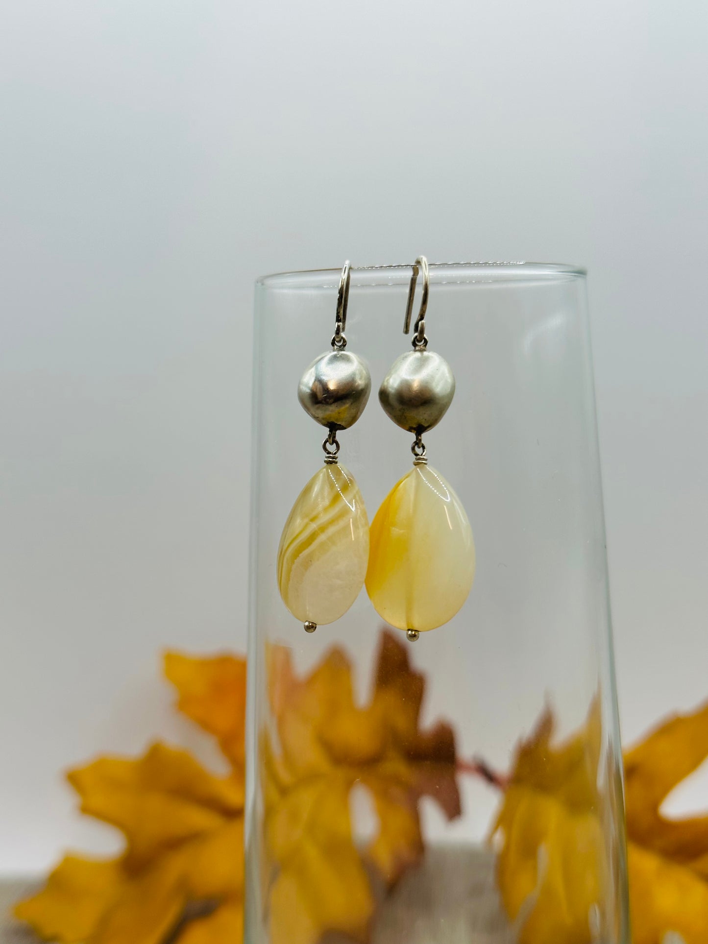 Stone Yellow banded agate  earrings E-106