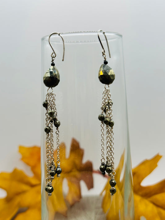 Pyrite drop chain Earrings E-118