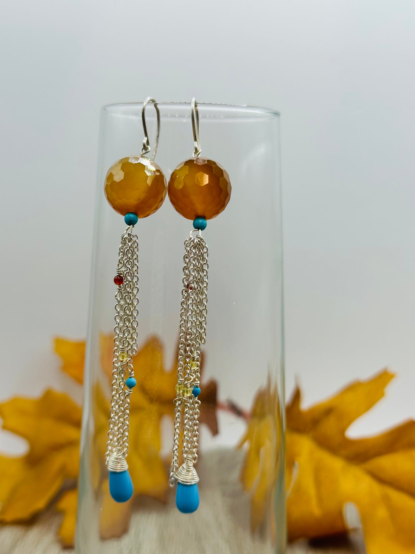 Citrine and turquoise chain Earrings E-112