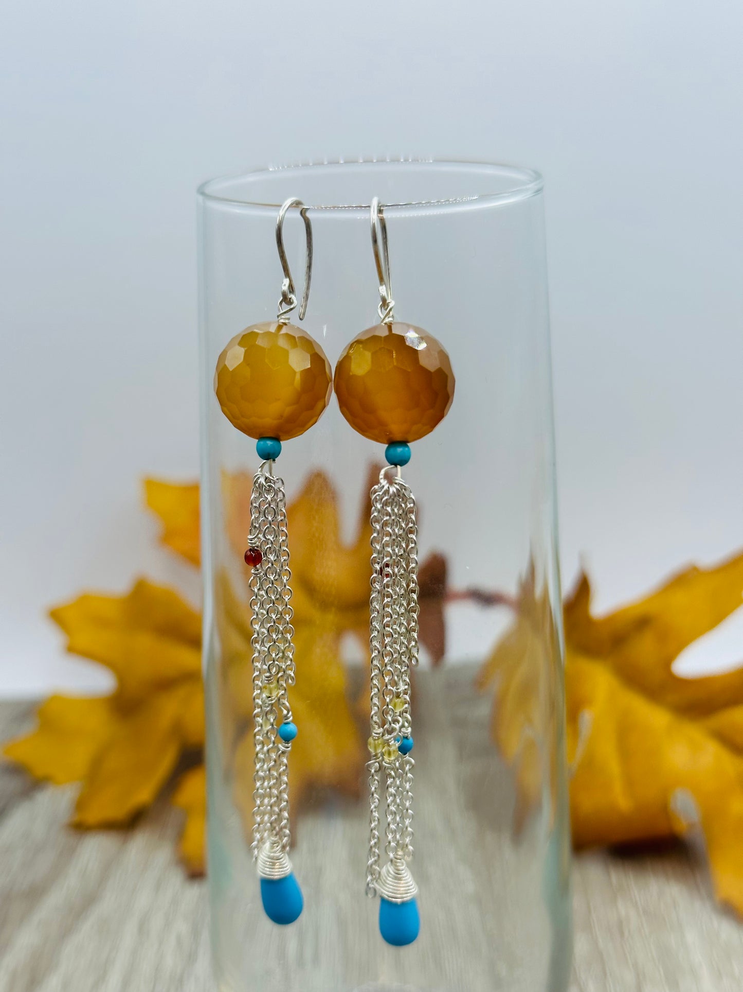 Citrine and turquoise chain Earrings E-112